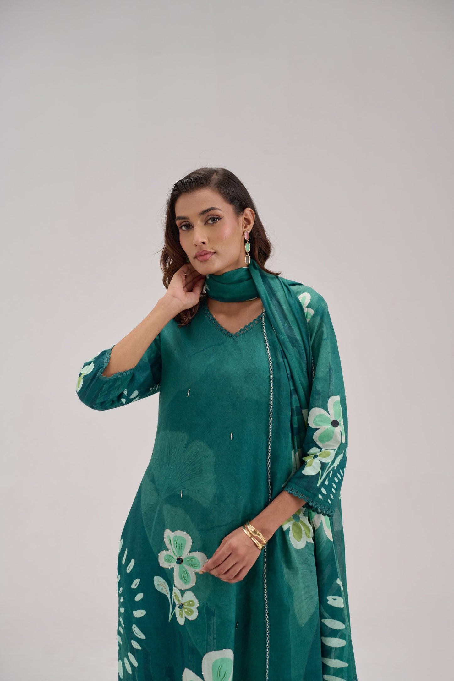 Madhuban - Bottle Green Cotton Cambric Kurta Set