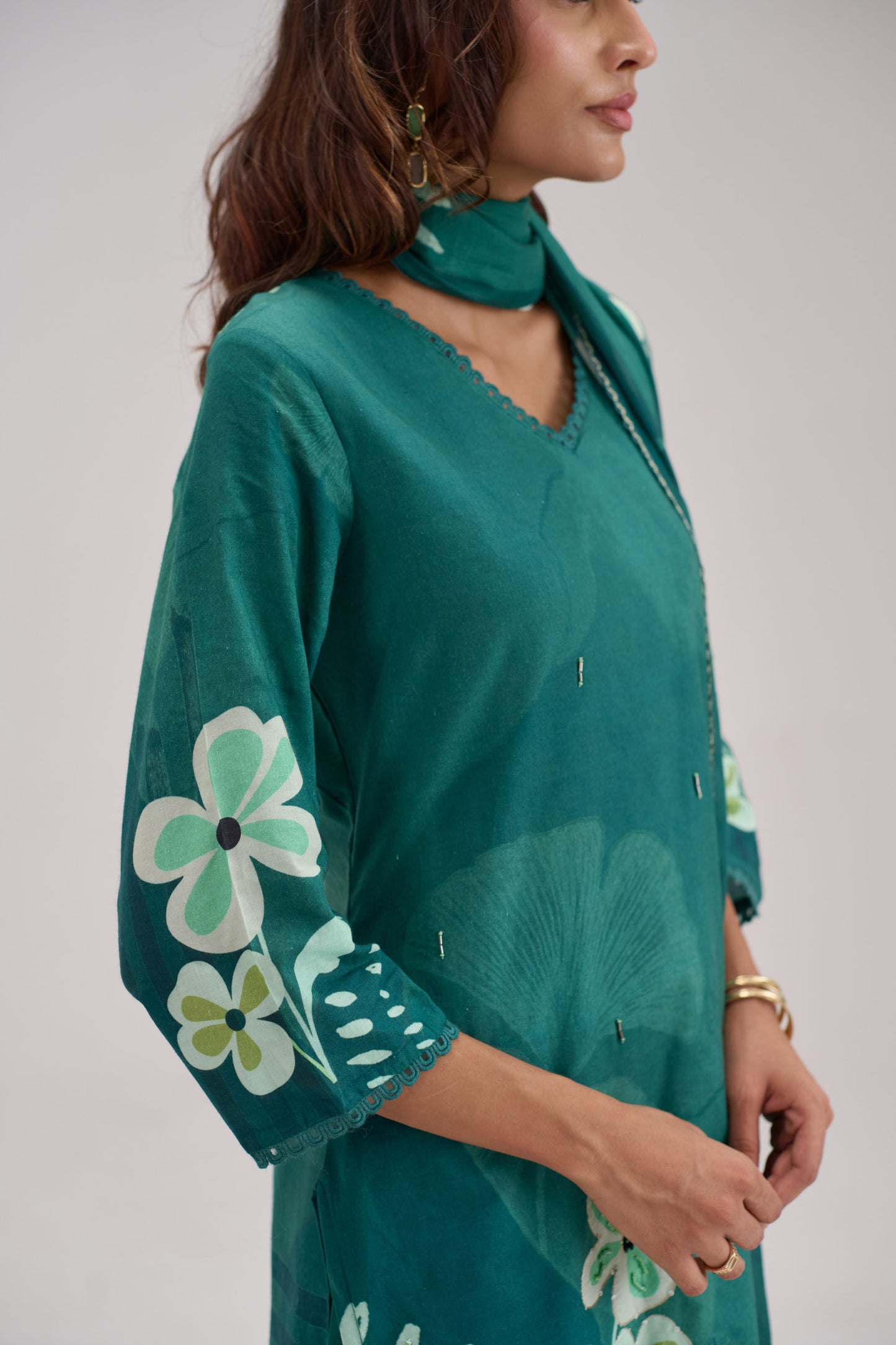 Madhuban - Bottle Green Cotton Cambric Kurta Set