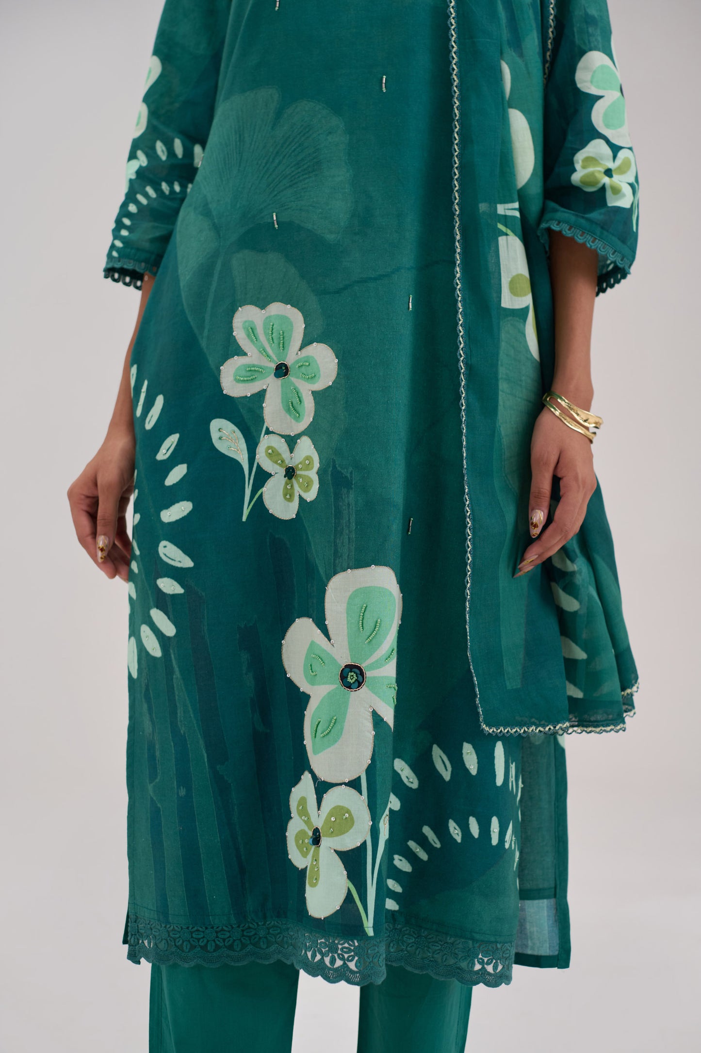 Madhuban - Bottle Green Cotton Cambric Kurta Set