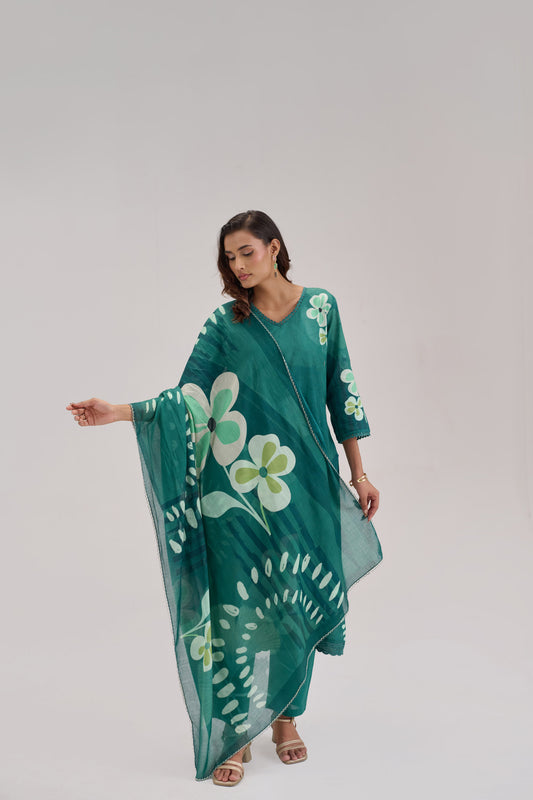 Madhuban - Bottle Green Cotton Cambric Kurta Set