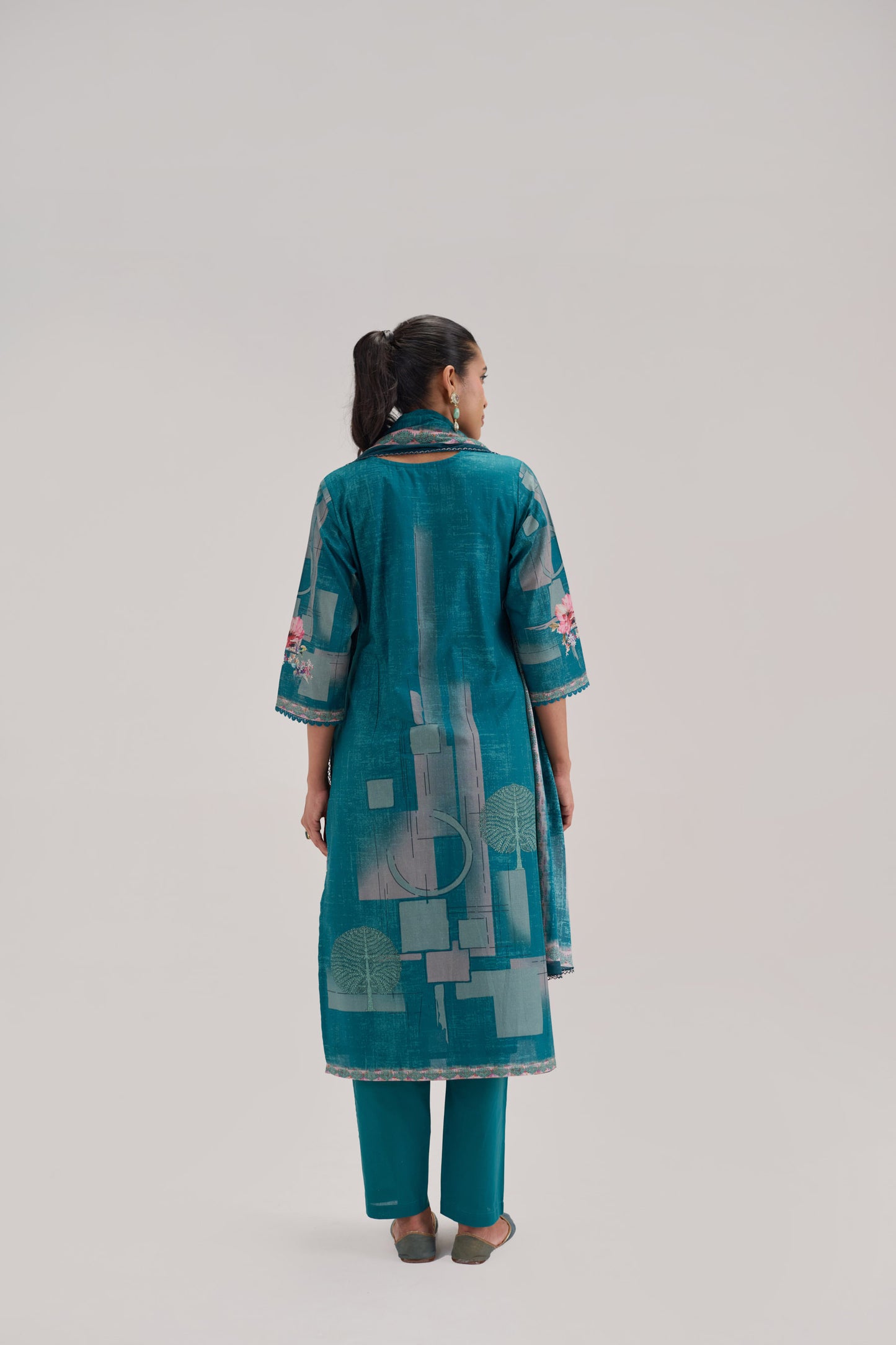 Madhuban - Teal Cotton Cambric Kurta Set