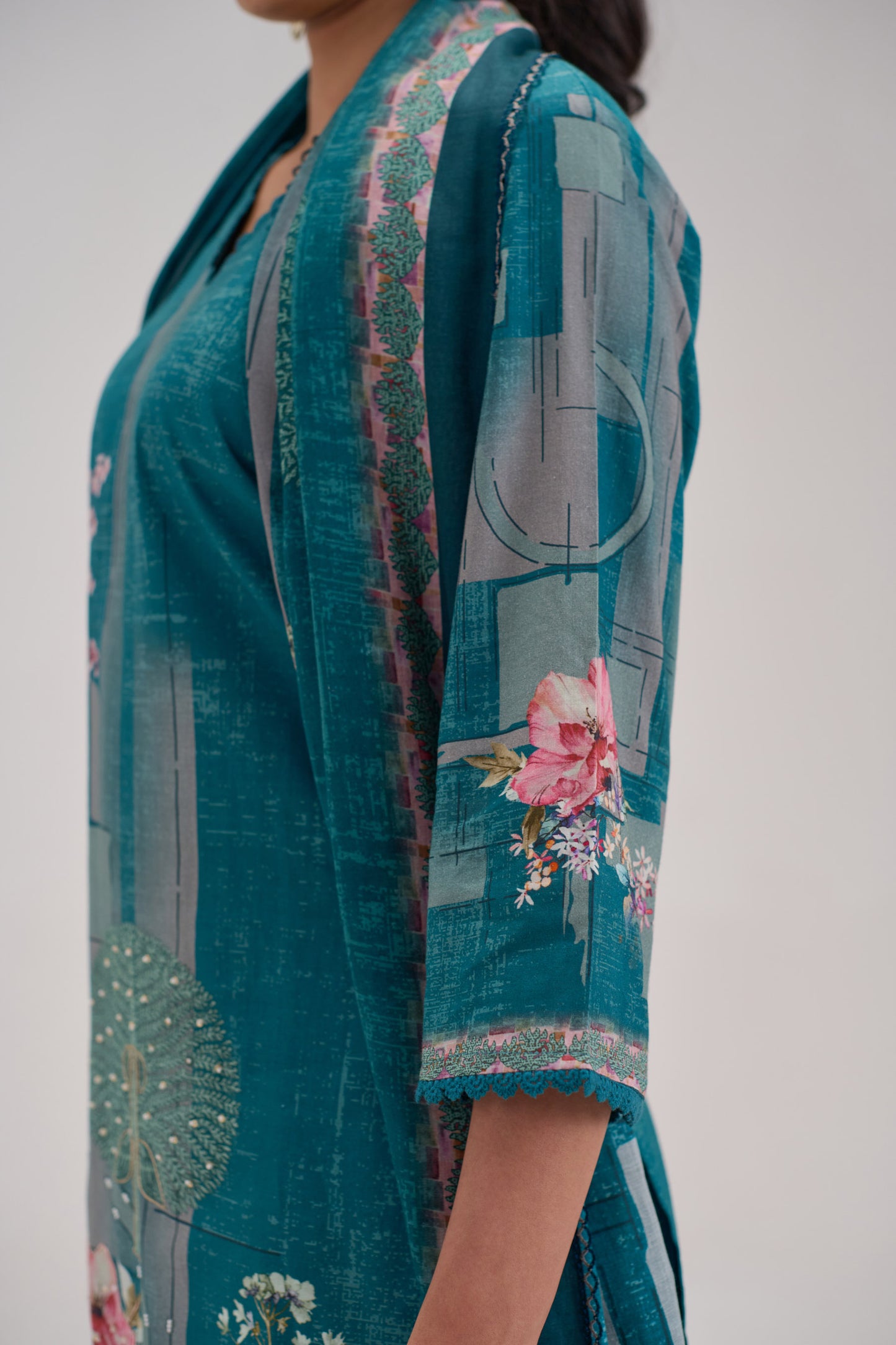 Madhuban - Teal Cotton Cambric Kurta Set