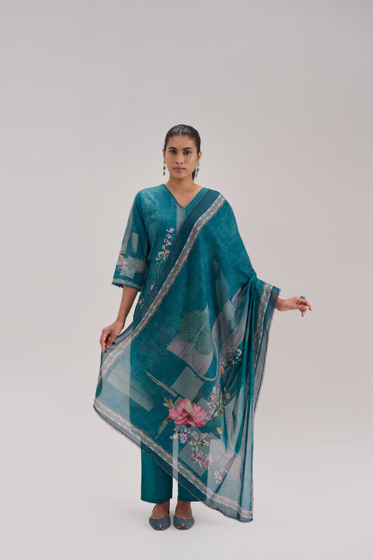 Madhuban - Teal Cotton Cambric Kurta Set