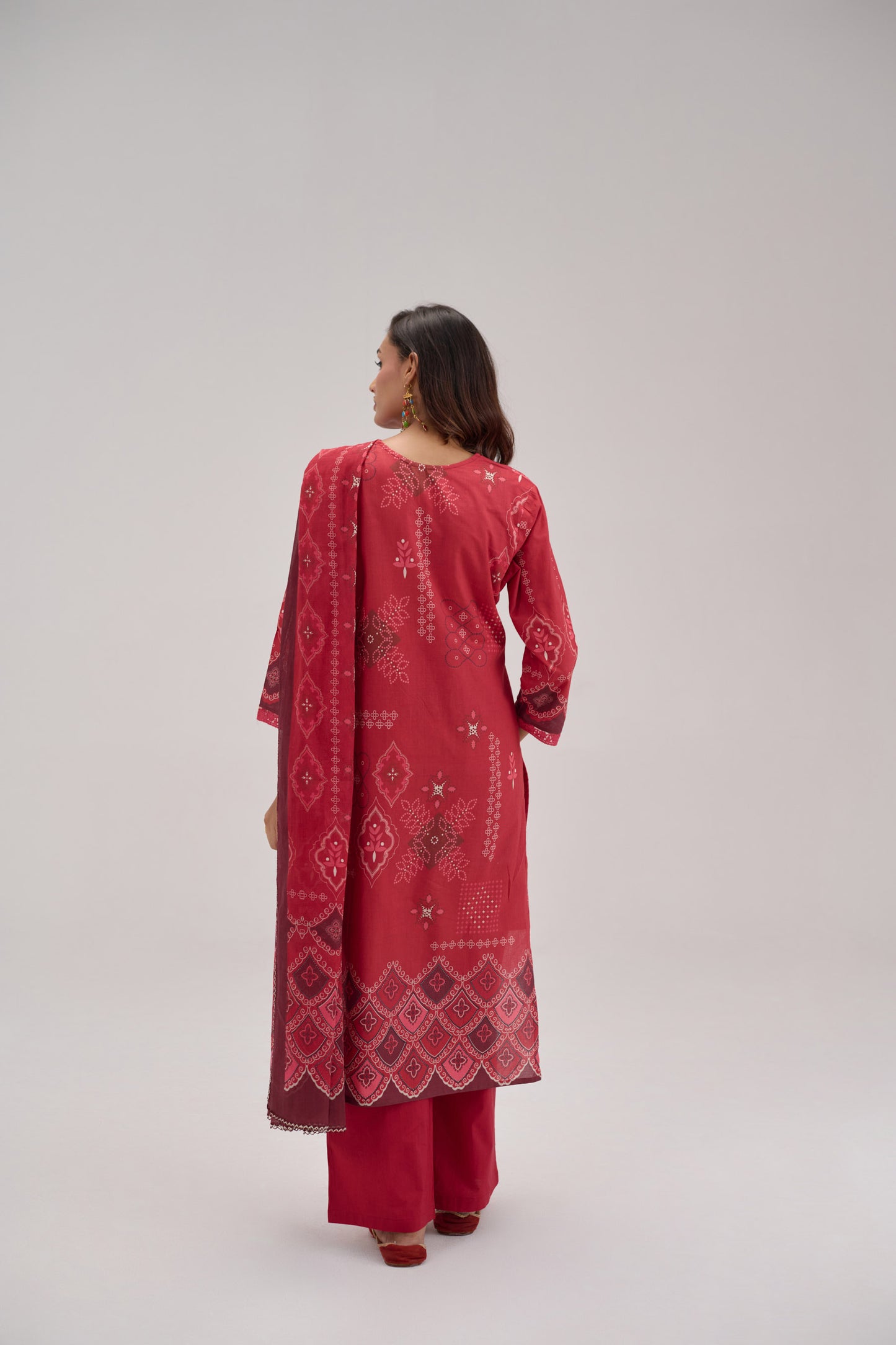 Madhuban - Cherry Red Cotton Cambric Kurta Set
