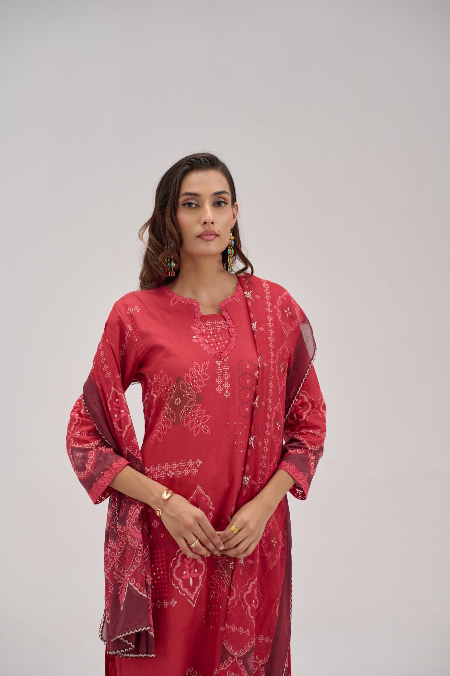 Madhuban - Cherry Red Cotton Cambric Kurta Set