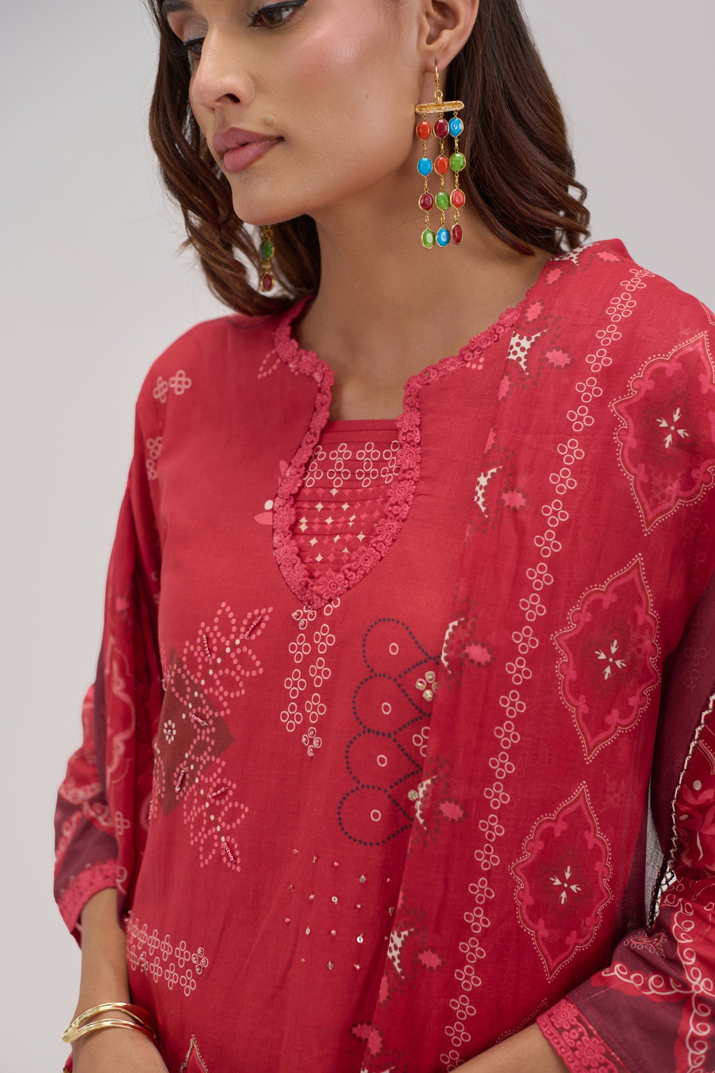 Madhuban - Cherry Red Cotton Cambric Kurta Set