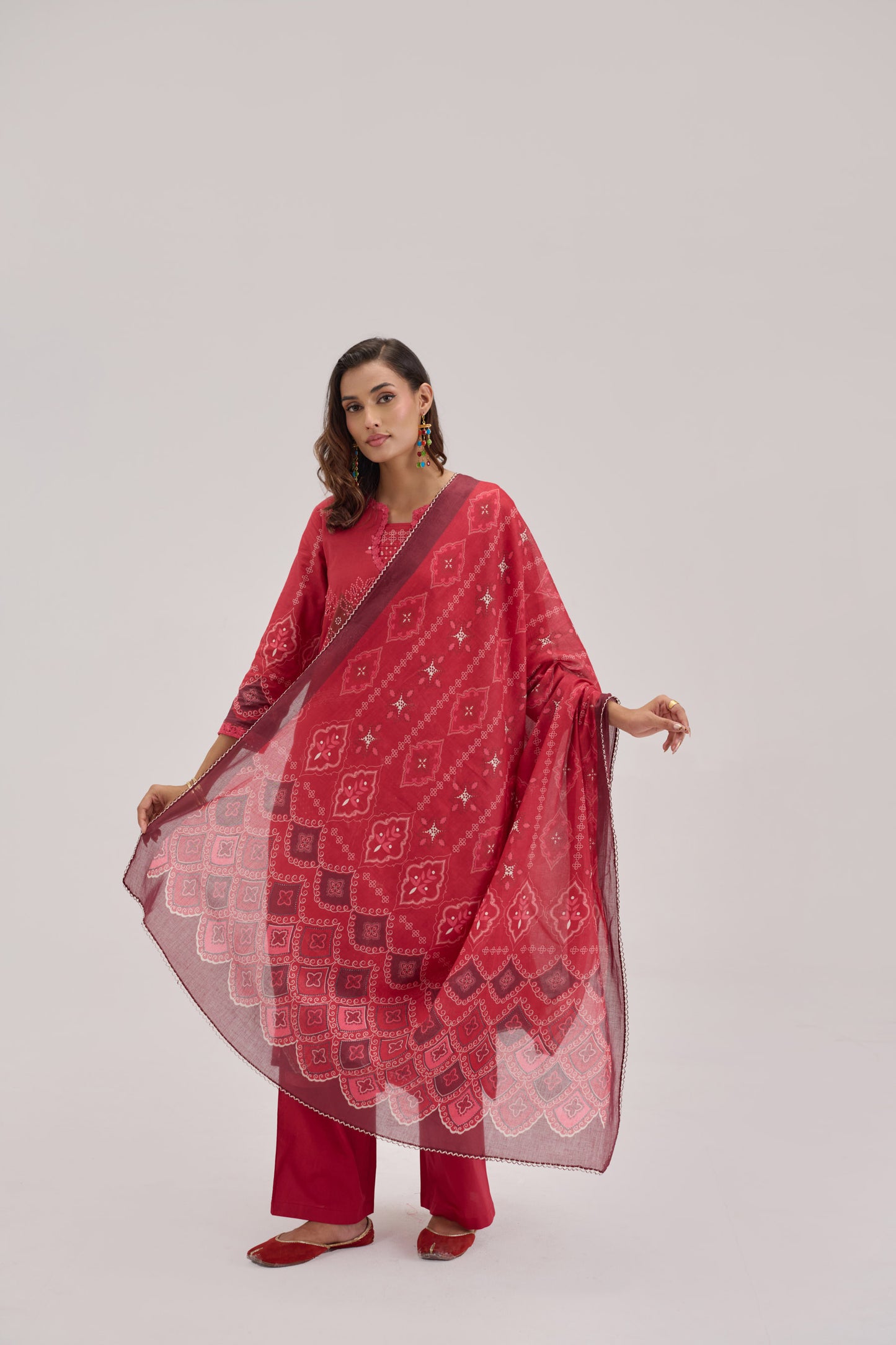 Madhuban - Cherry Red Cotton Cambric Kurta Set