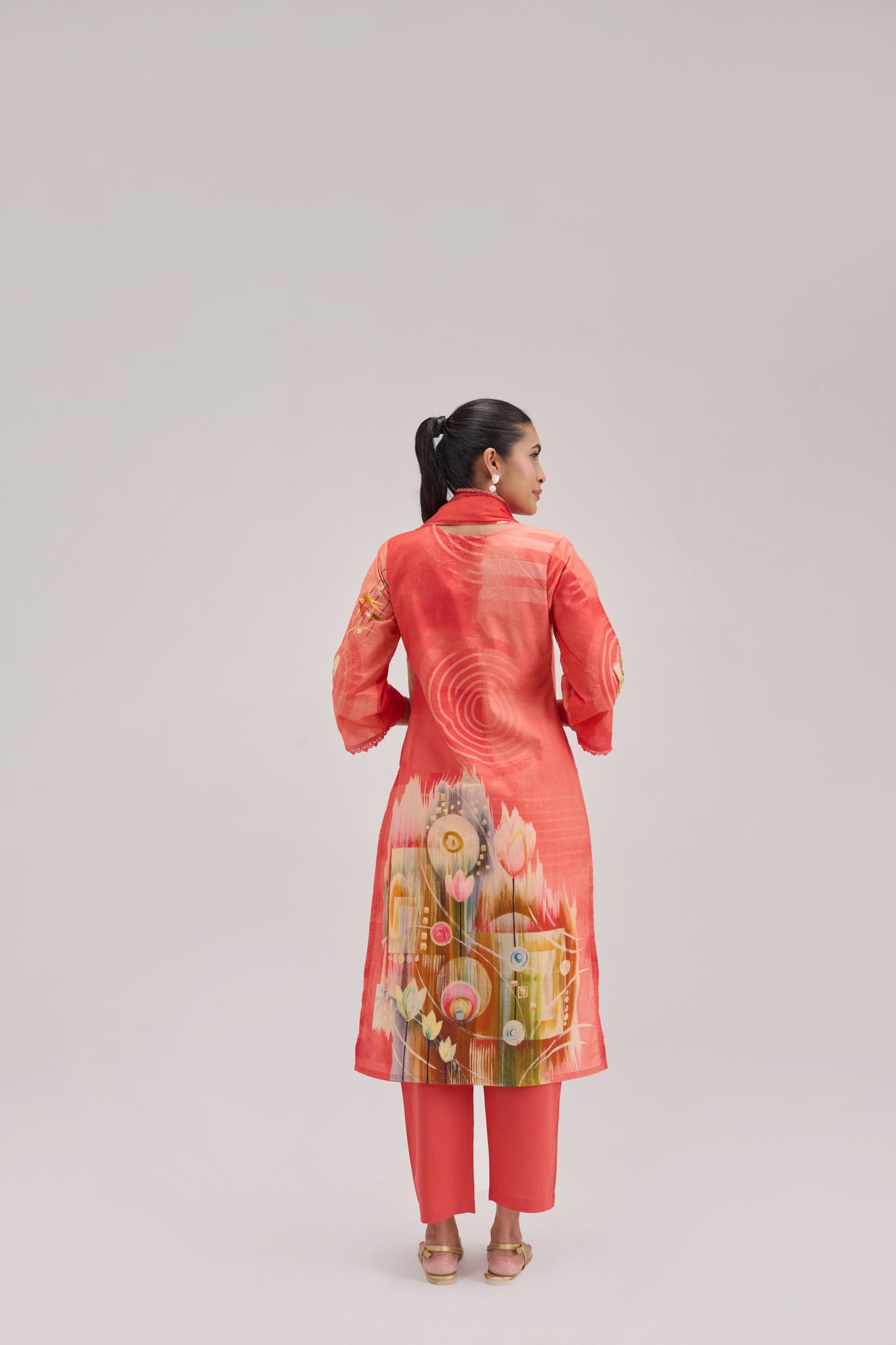Kaya - Bright Peach Cotton Cambric Kurta Set