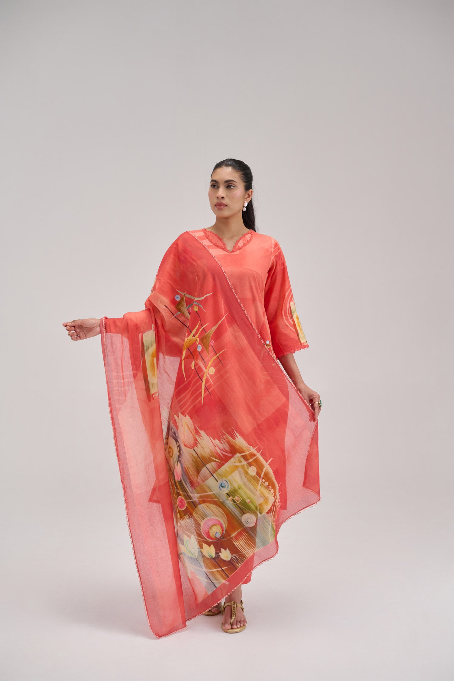 Kaya - Bright Peach Cotton Cambric Kurta Set