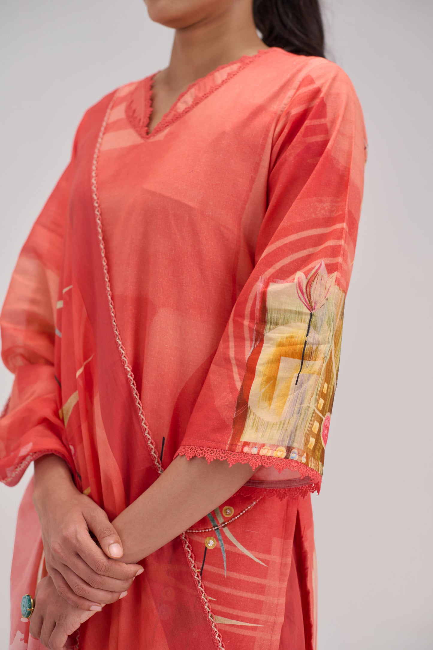 Kaya - Bright Peach Cotton Cambric Kurta Set