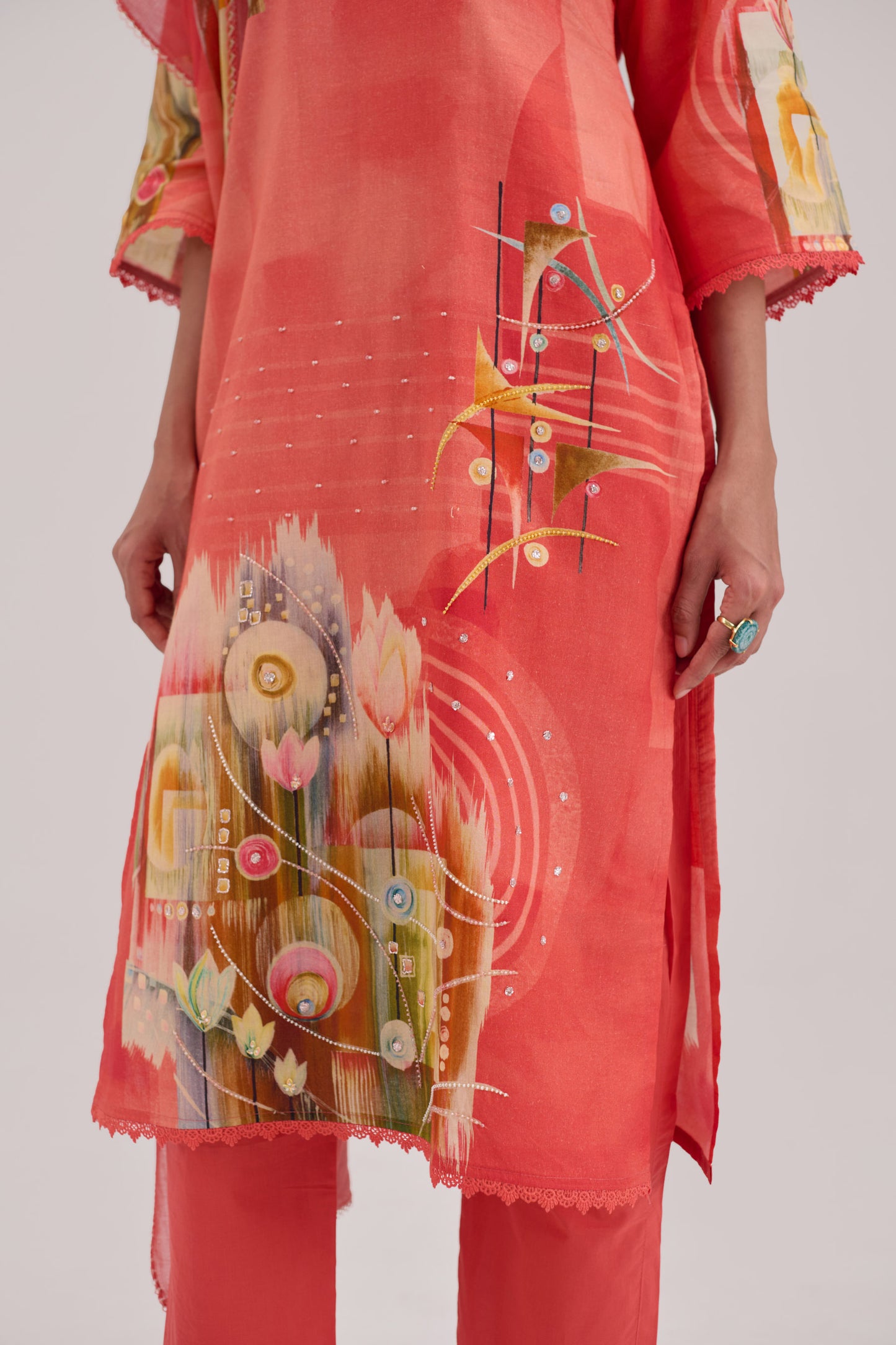 Kaya - Bright Peach Cotton Cambric Kurta Set