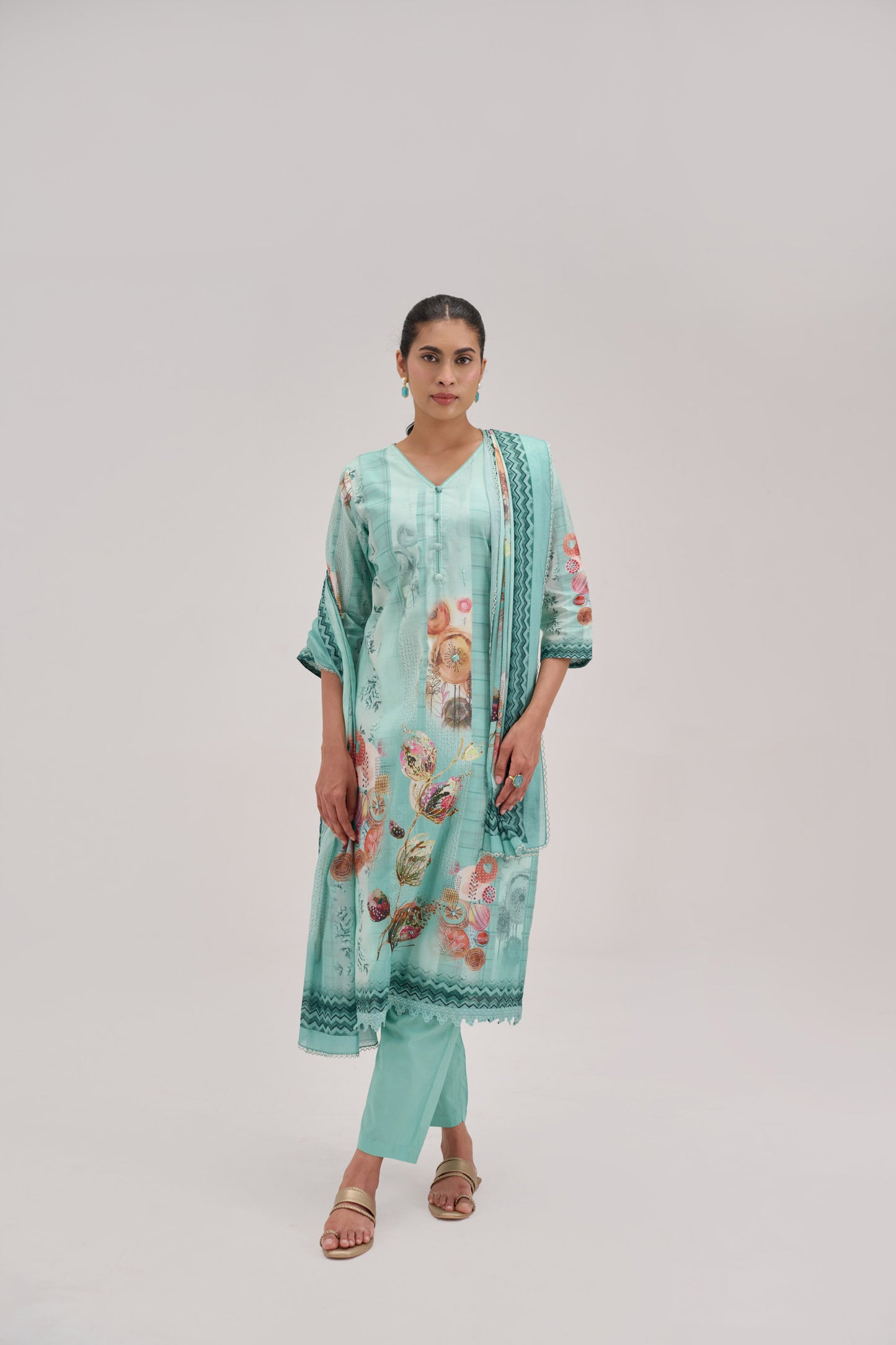 Kaya - Soft Turquise Cotton Cambric Kurta Set