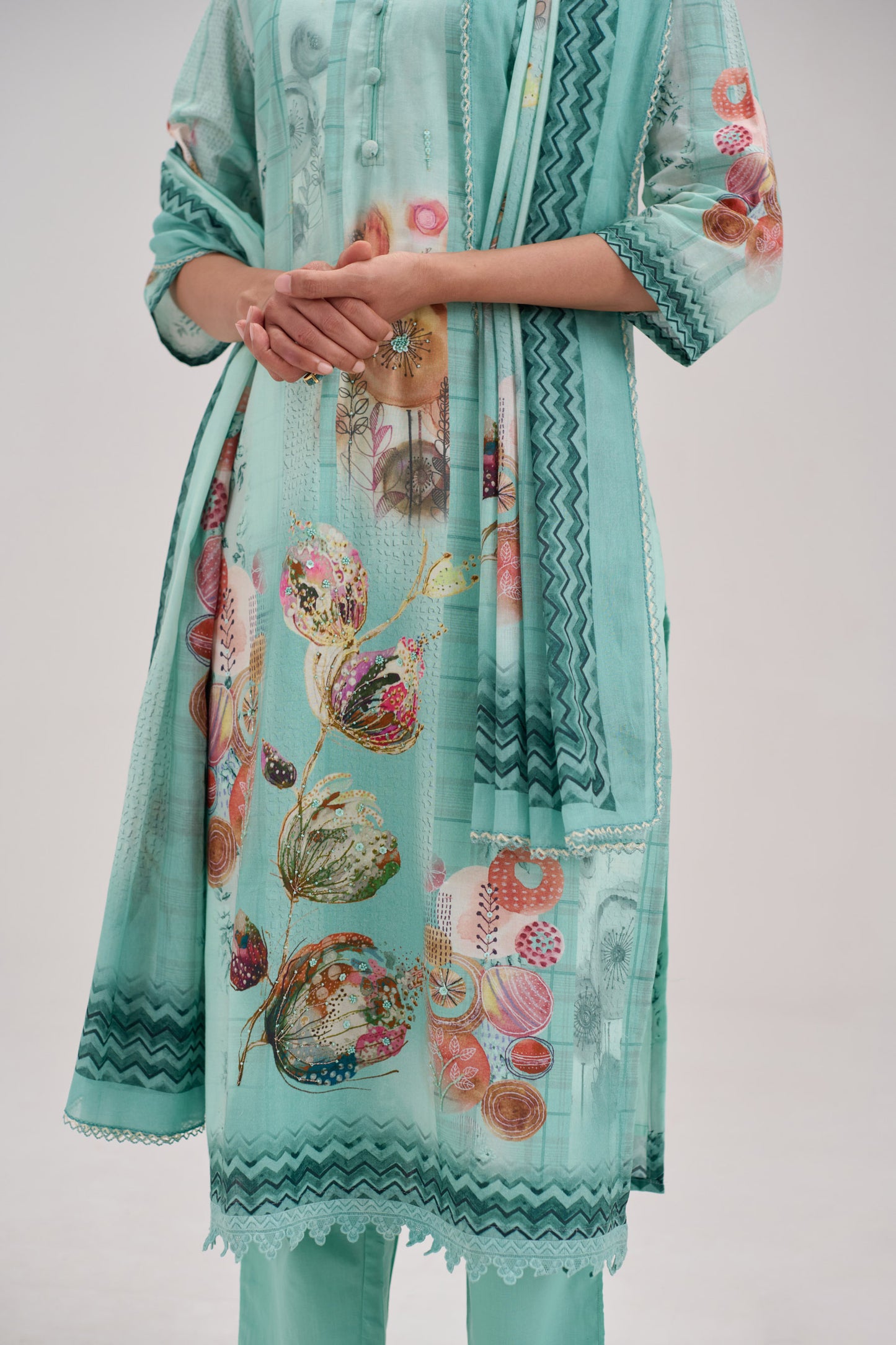 Kaya - Soft Turquise Cotton Cambric Kurta Set