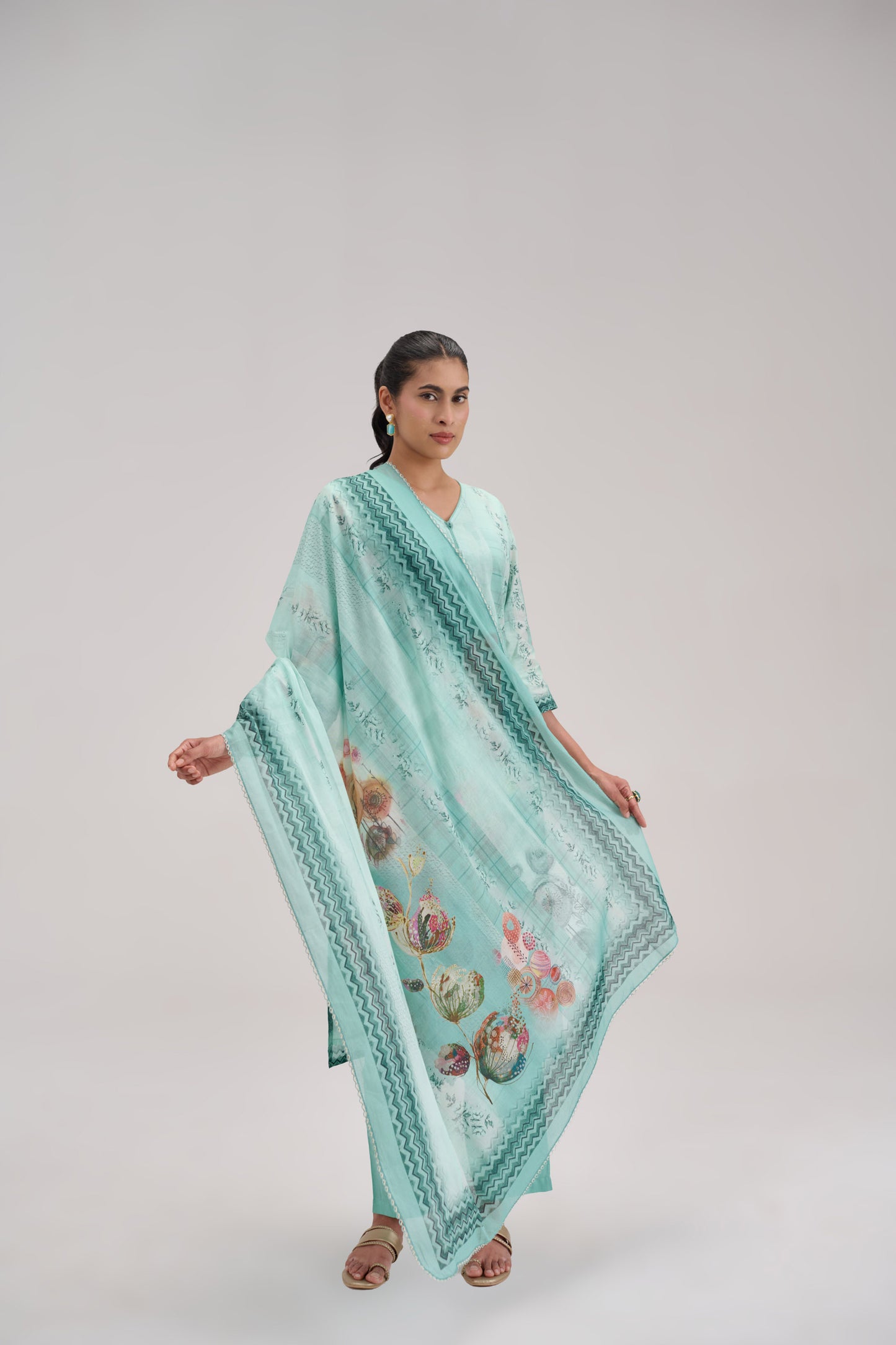 Kaya - Soft Turquise Cotton Cambric Kurta Set