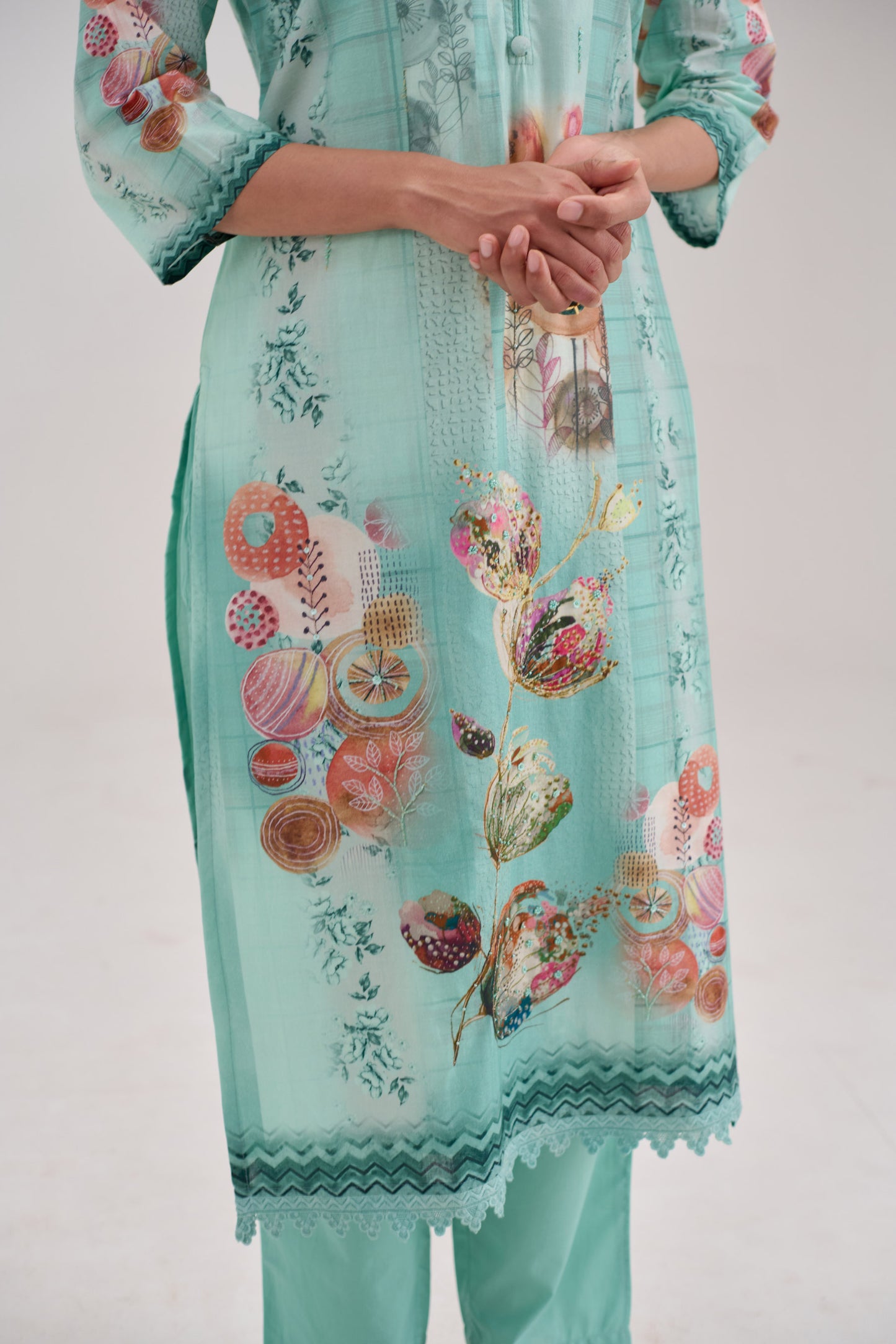 Kaya - Soft Turquise Cotton Cambric Kurta Set