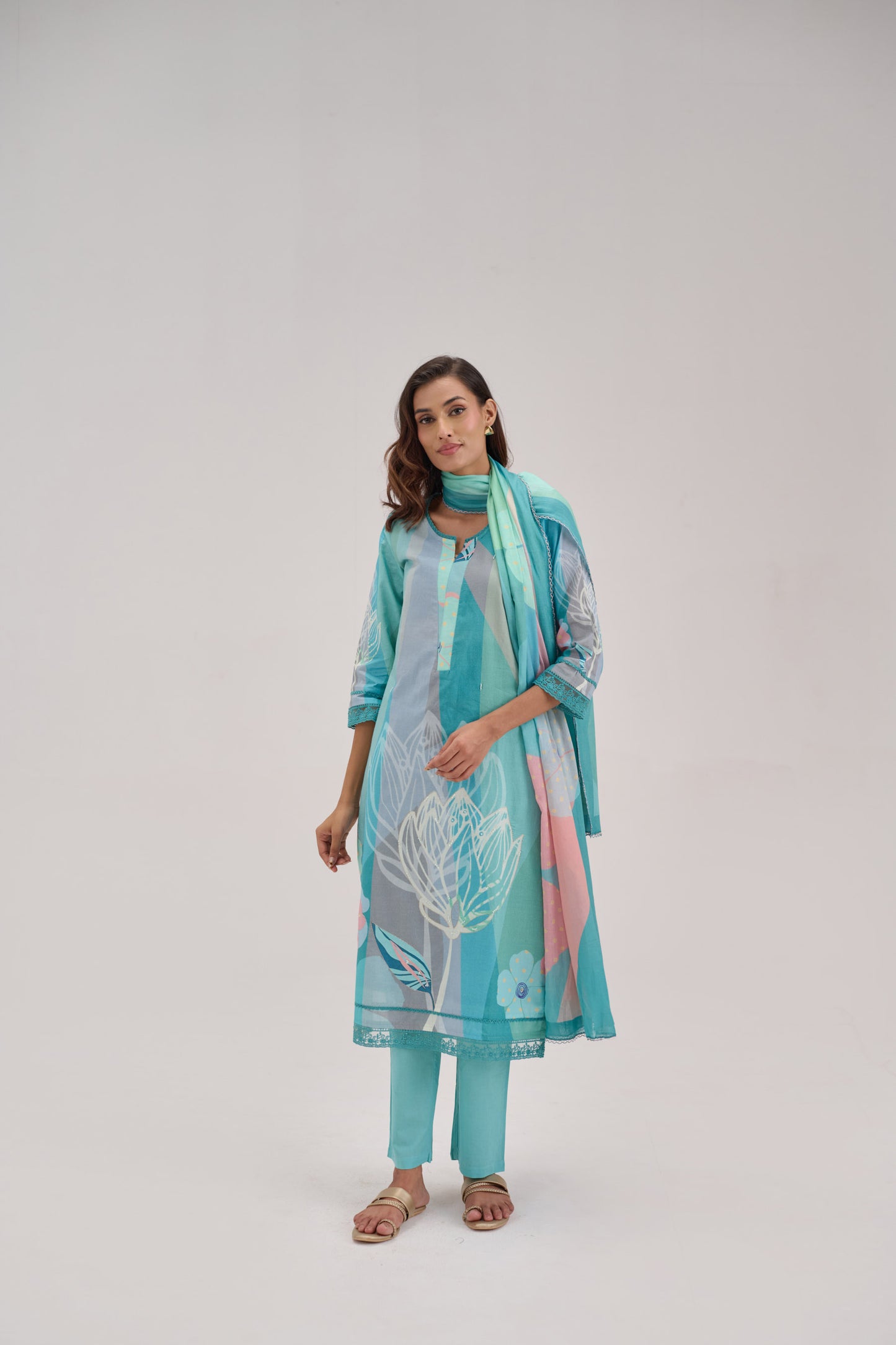Kaya - Light Turquoise Cotton Cambric Kurta Set