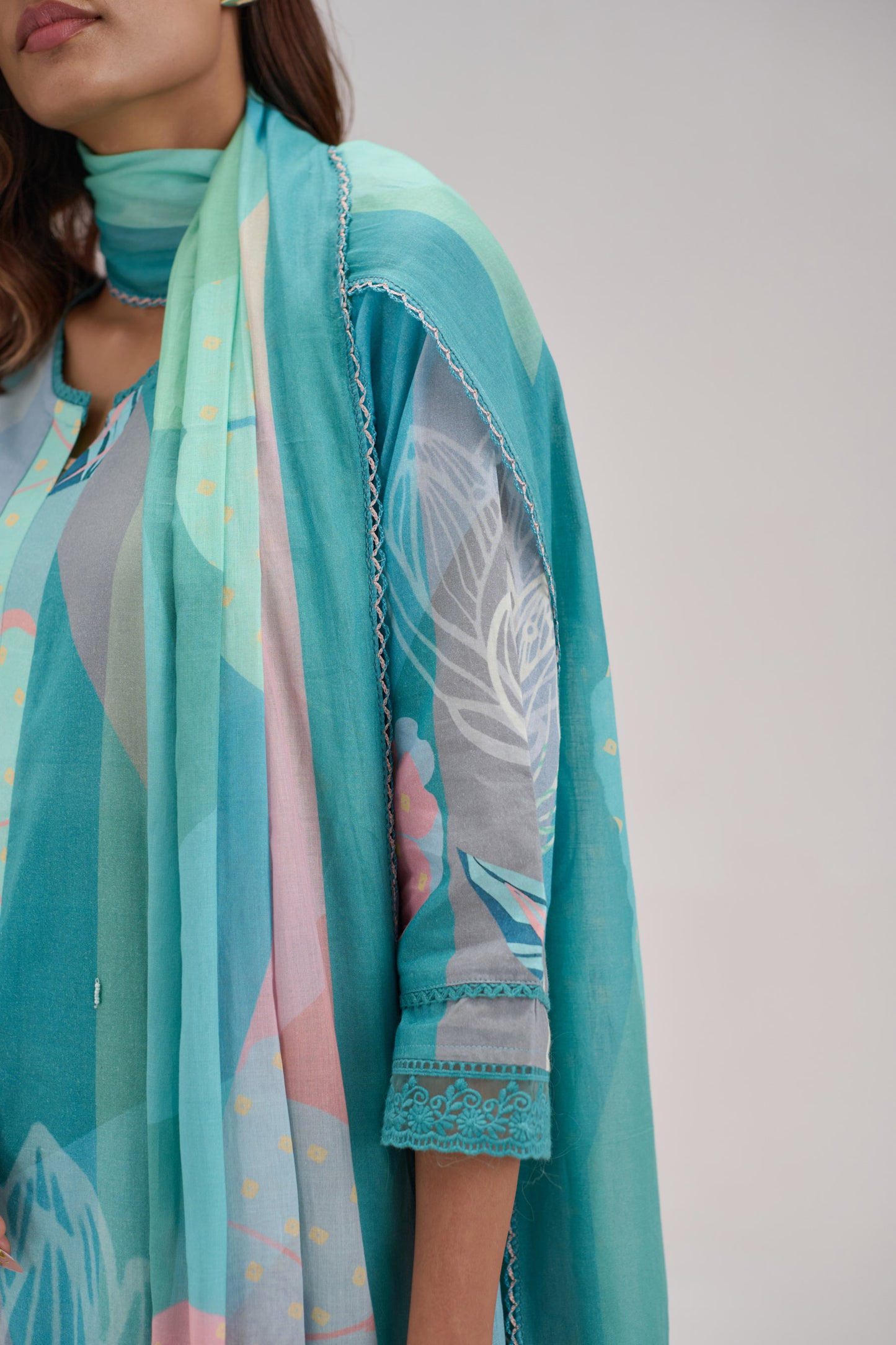 Kaya - Light Turquoise Cotton Cambric Kurta Set