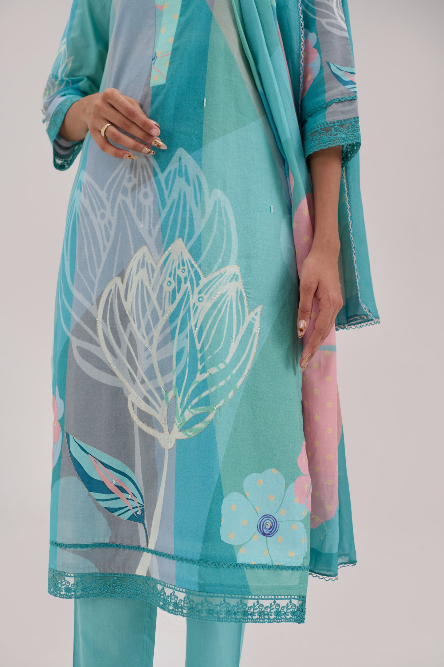 Kaya - Light Turquoise Cotton Cambric Kurta Set
