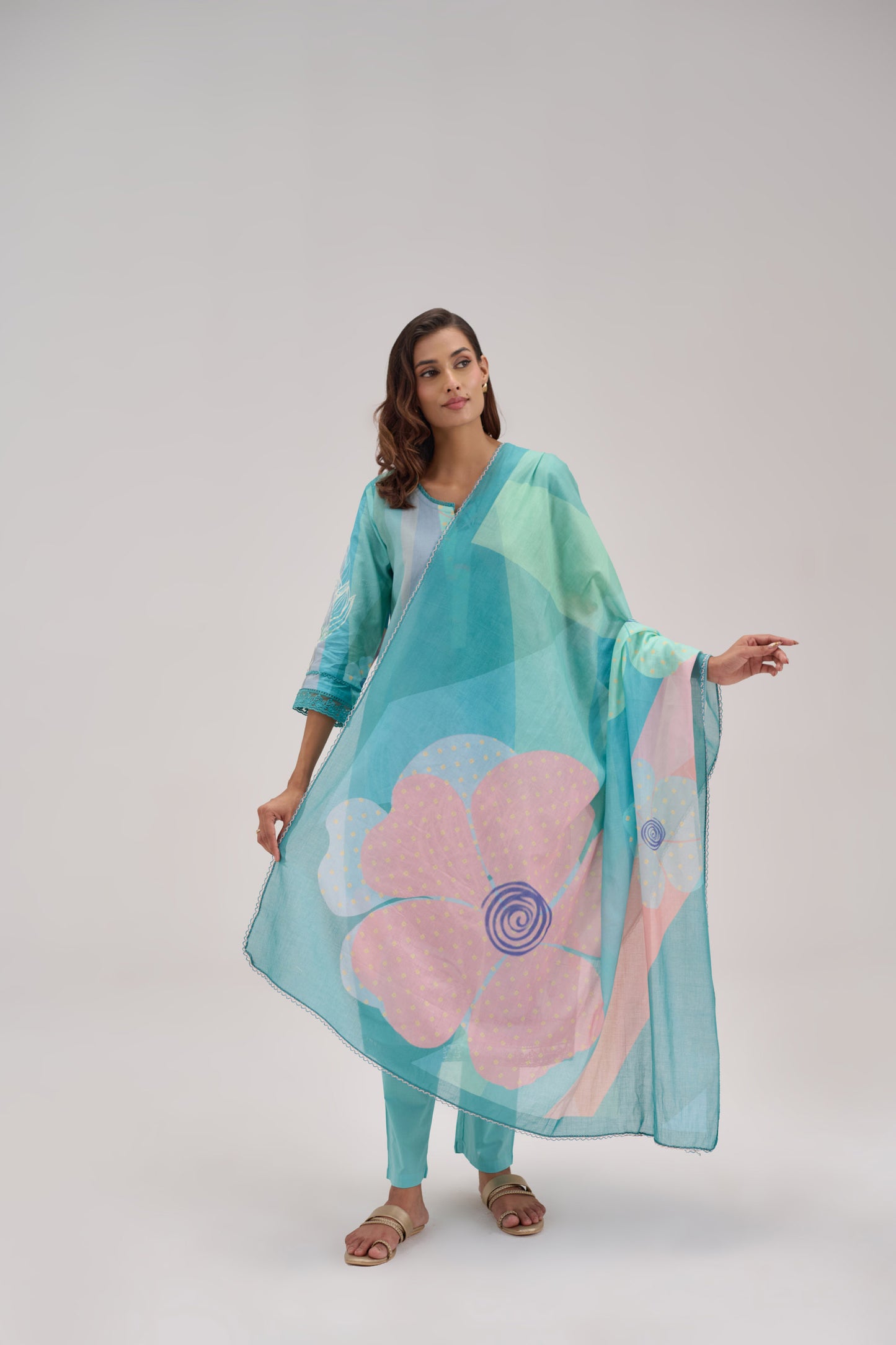 Kaya - Light Turquoise Cotton Cambric Kurta Set