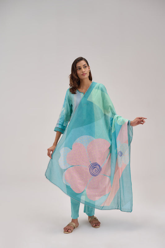 Kaya - Light Turquoise Cotton Cambric Kurta Set