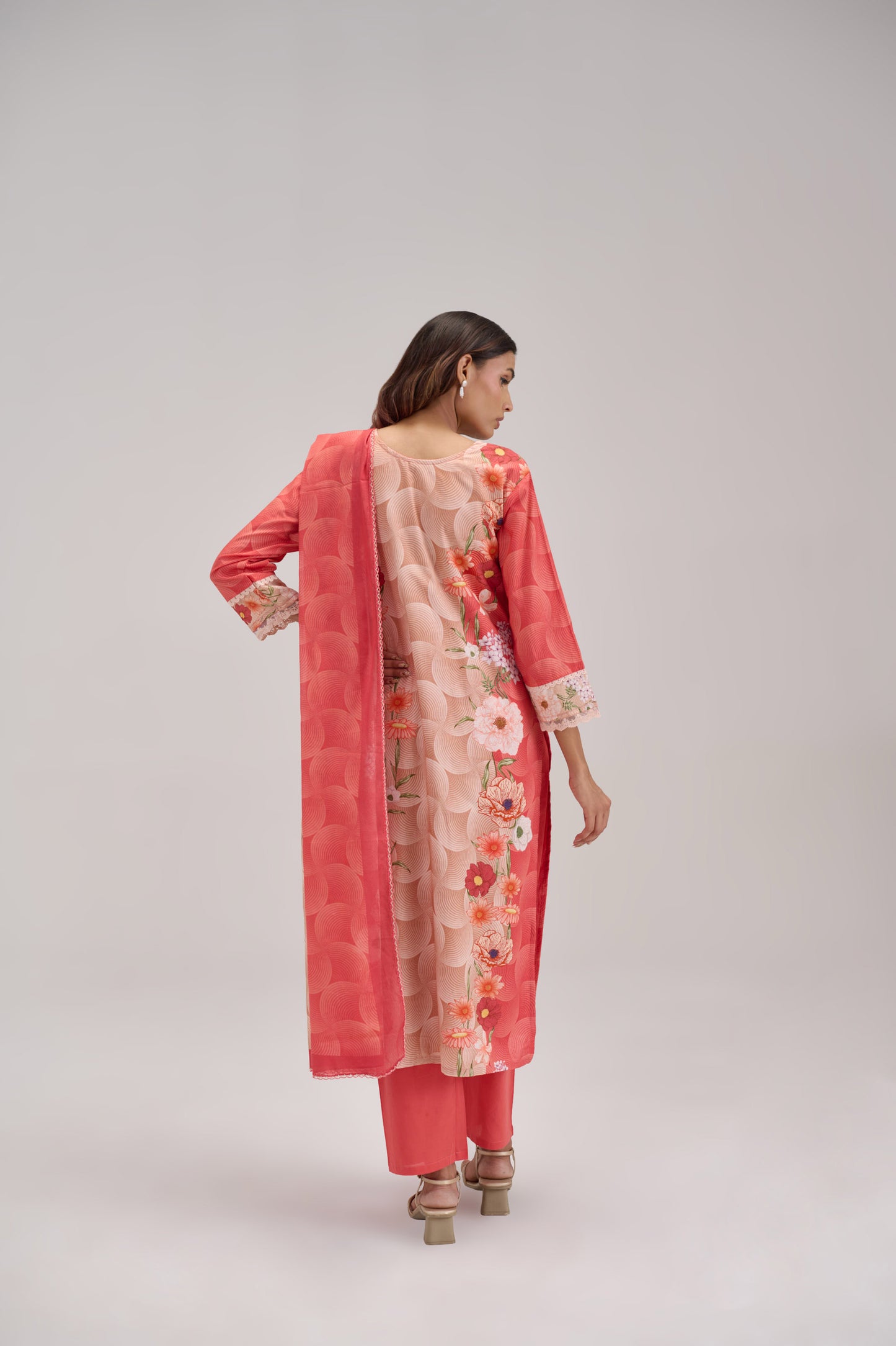 Kaya - Coral Pink Peach Cotton Cambric Kurta Set