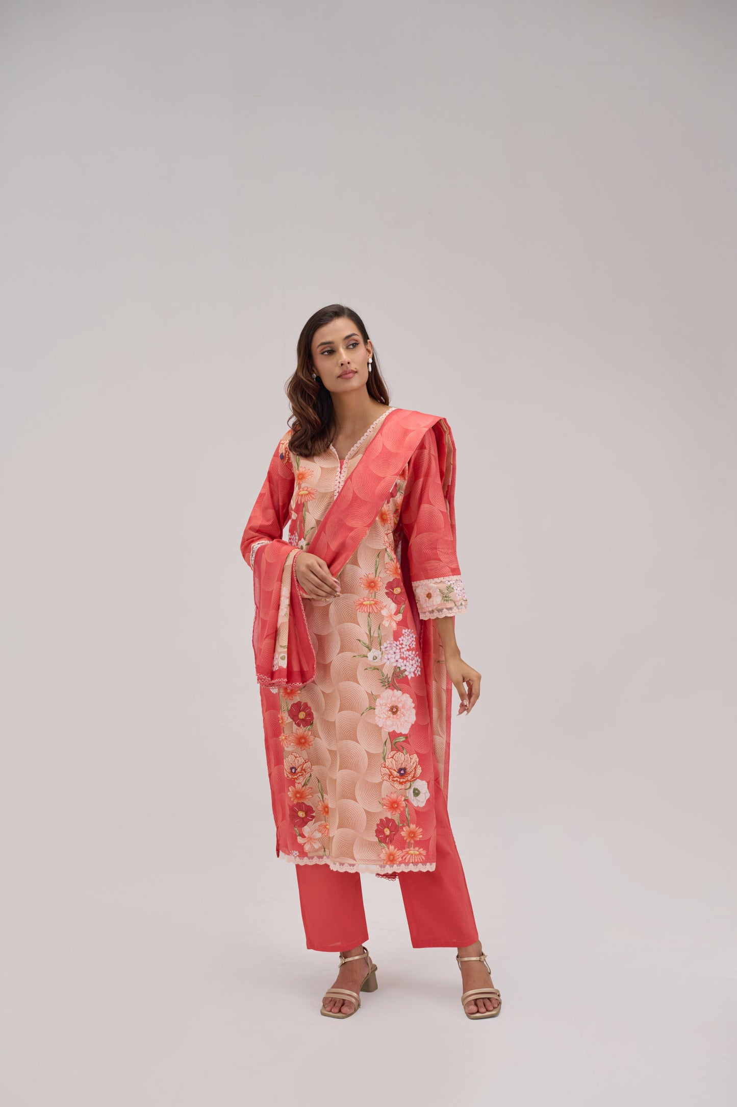 Kaya - Coral Pink Peach Cotton Cambric Kurta Set