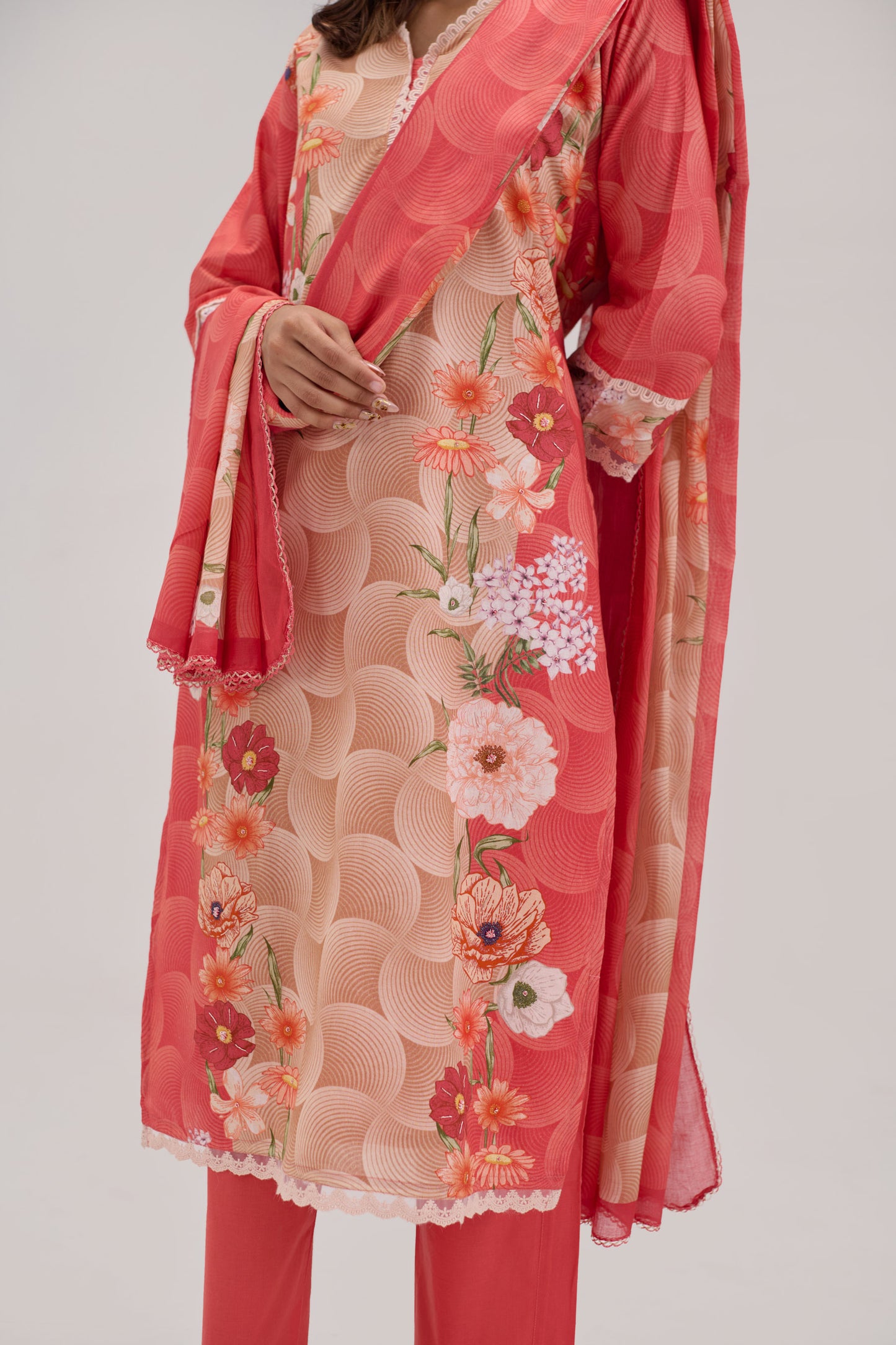 Kaya - Coral Pink Peach Cotton Cambric Kurta Set