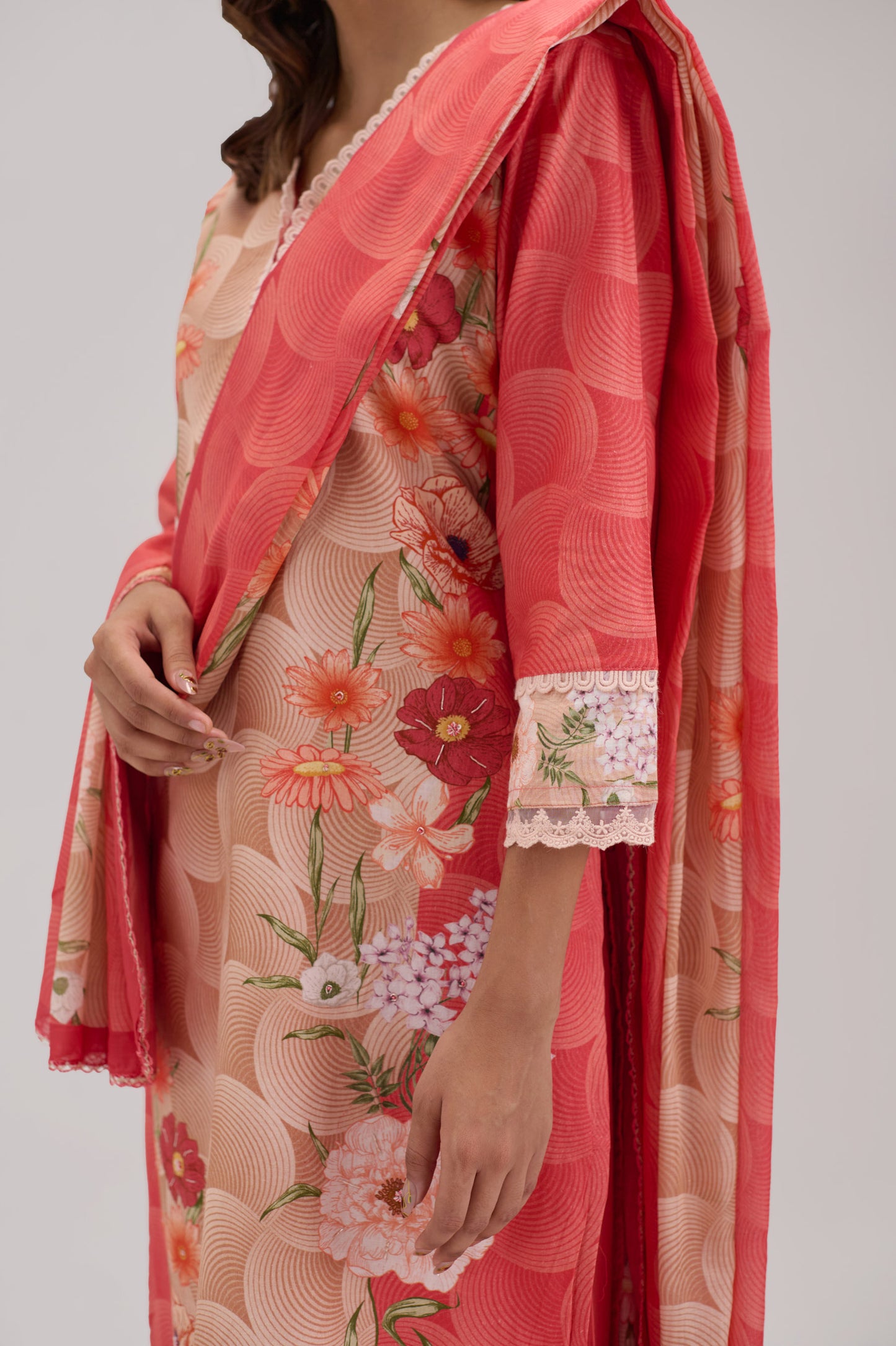 Kaya - Coral Pink Peach Cotton Cambric Kurta Set