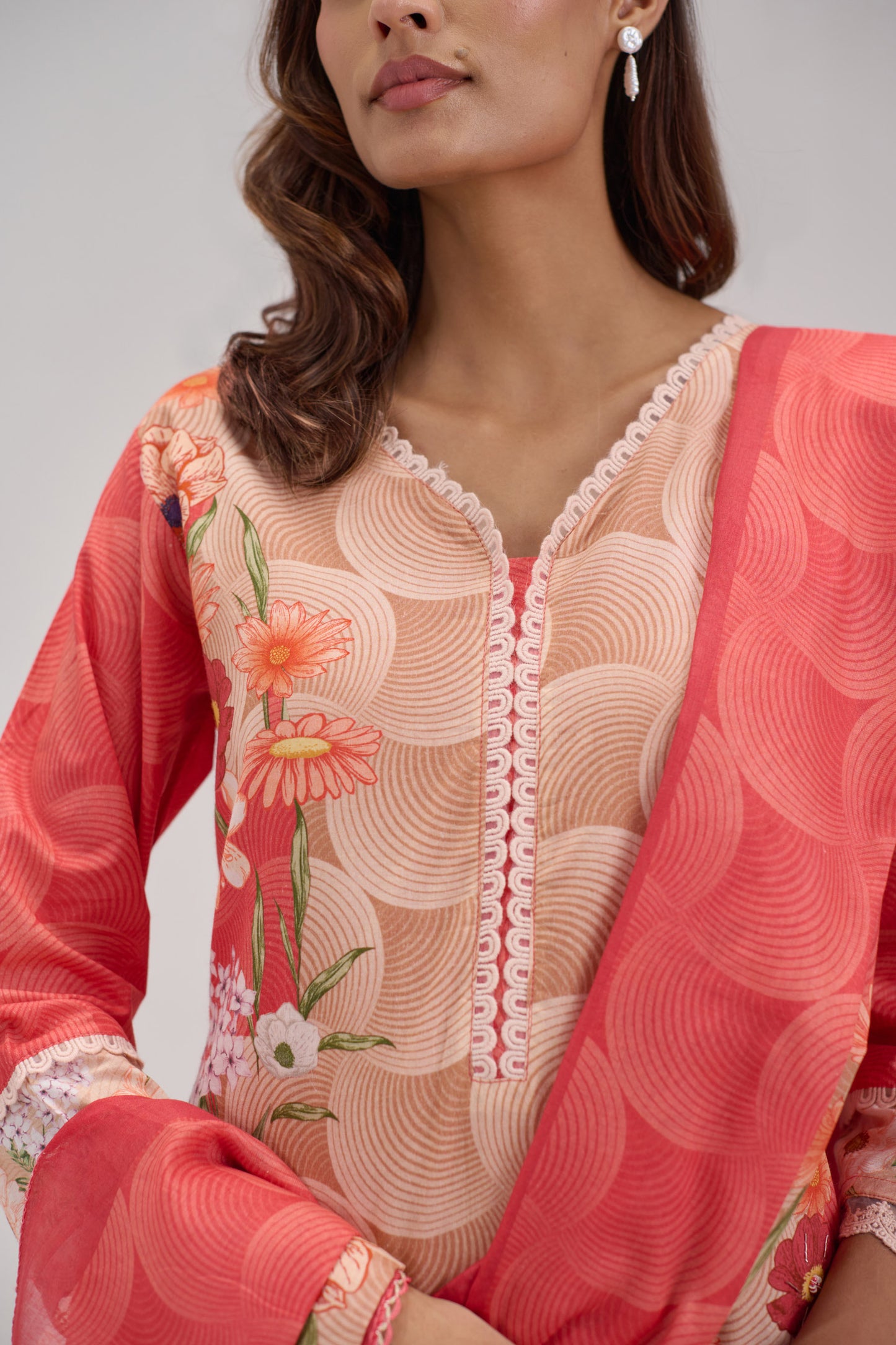 Kaya - Coral Pink Peach Cotton Cambric Kurta Set