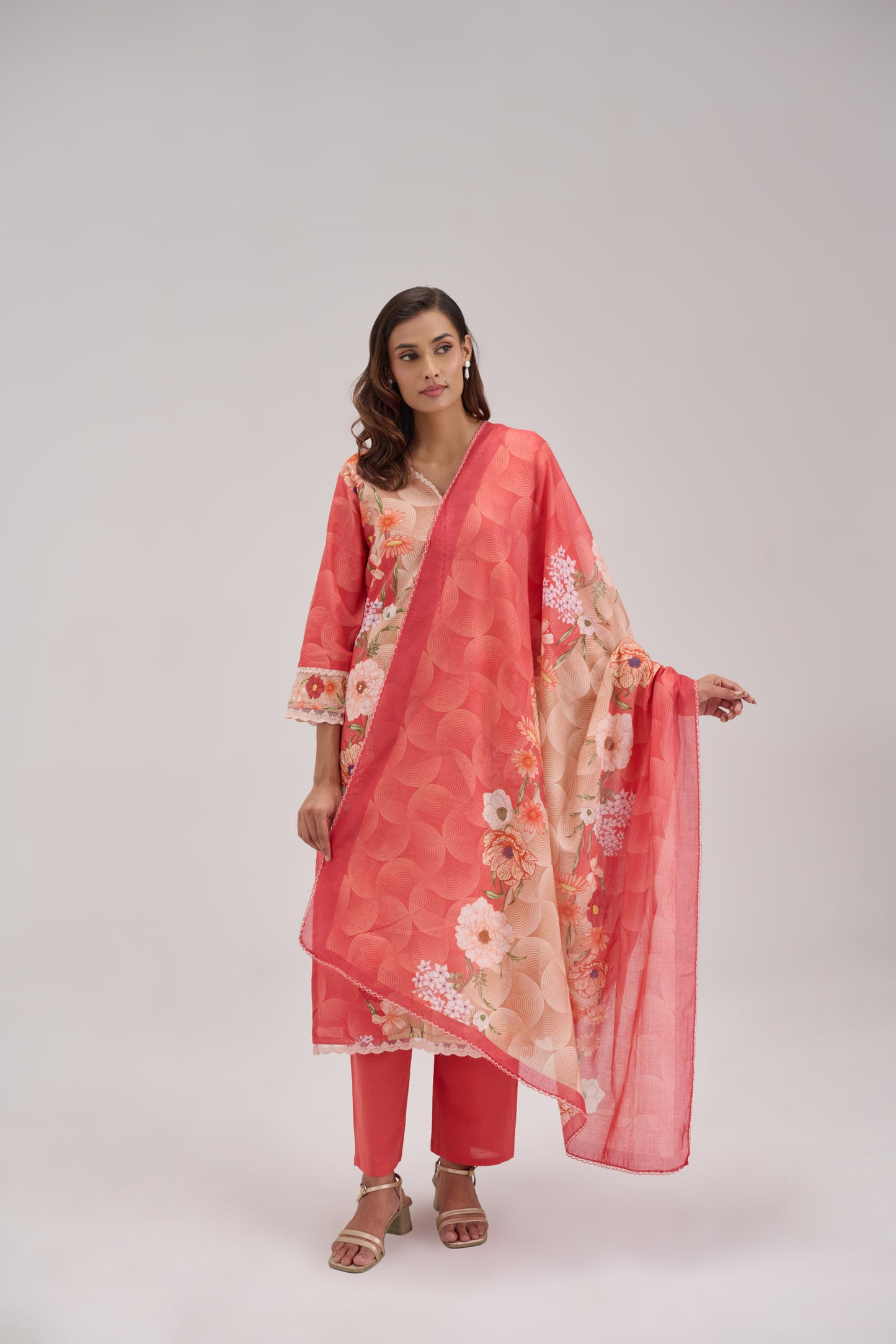 Kaya - Coral Pink Peach Cotton Cambric Kurta Set