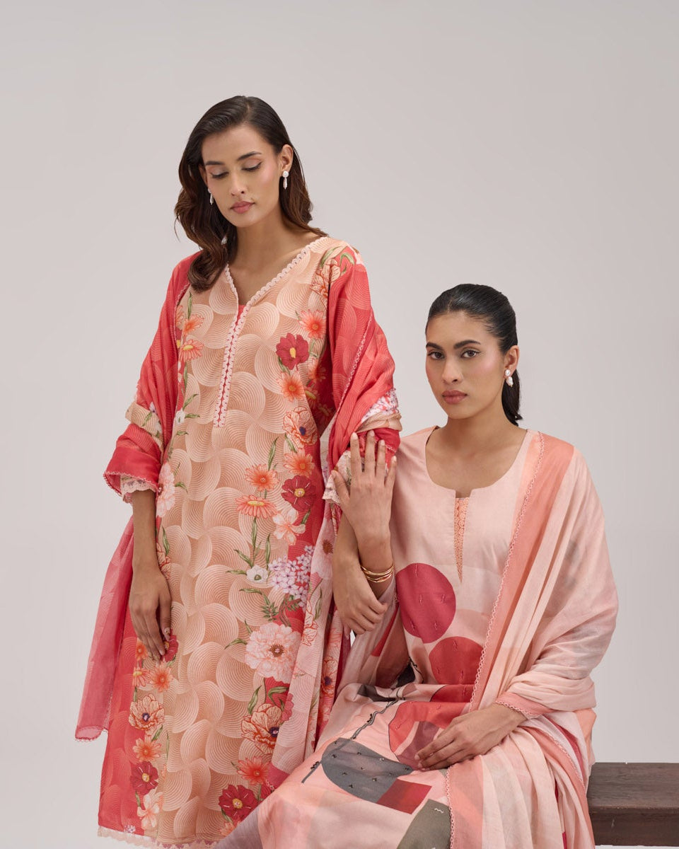 Kaya - Coral Pink Peach Cotton Cambric Kurta Set