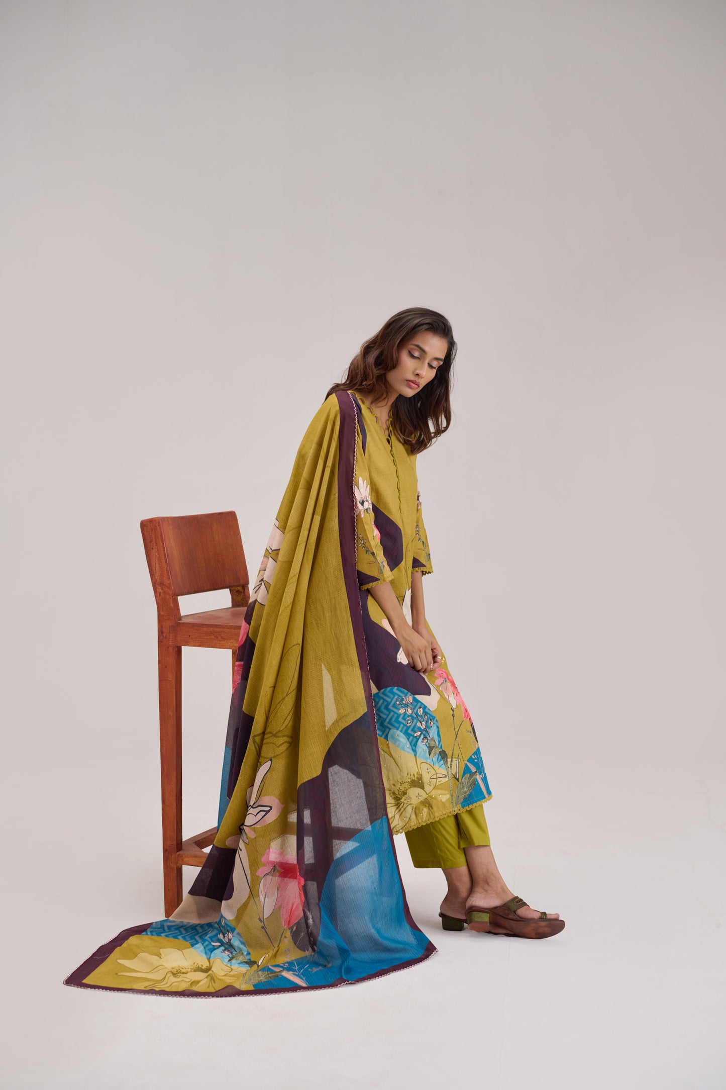 Kaya - Olive Green Cotton Cambric Kurta Set