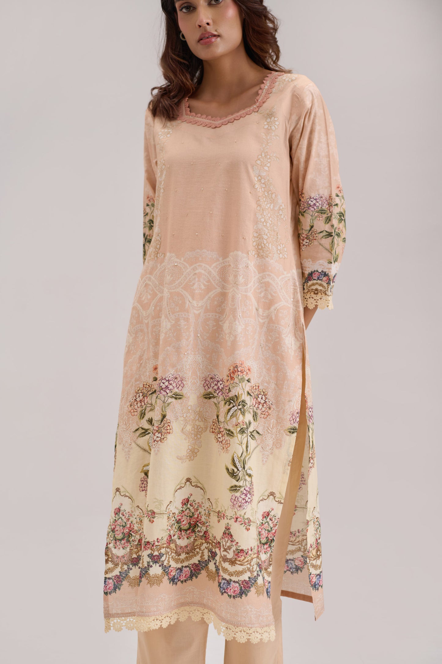 Mira - Soft Peach Cotton Cambric Kurta Set