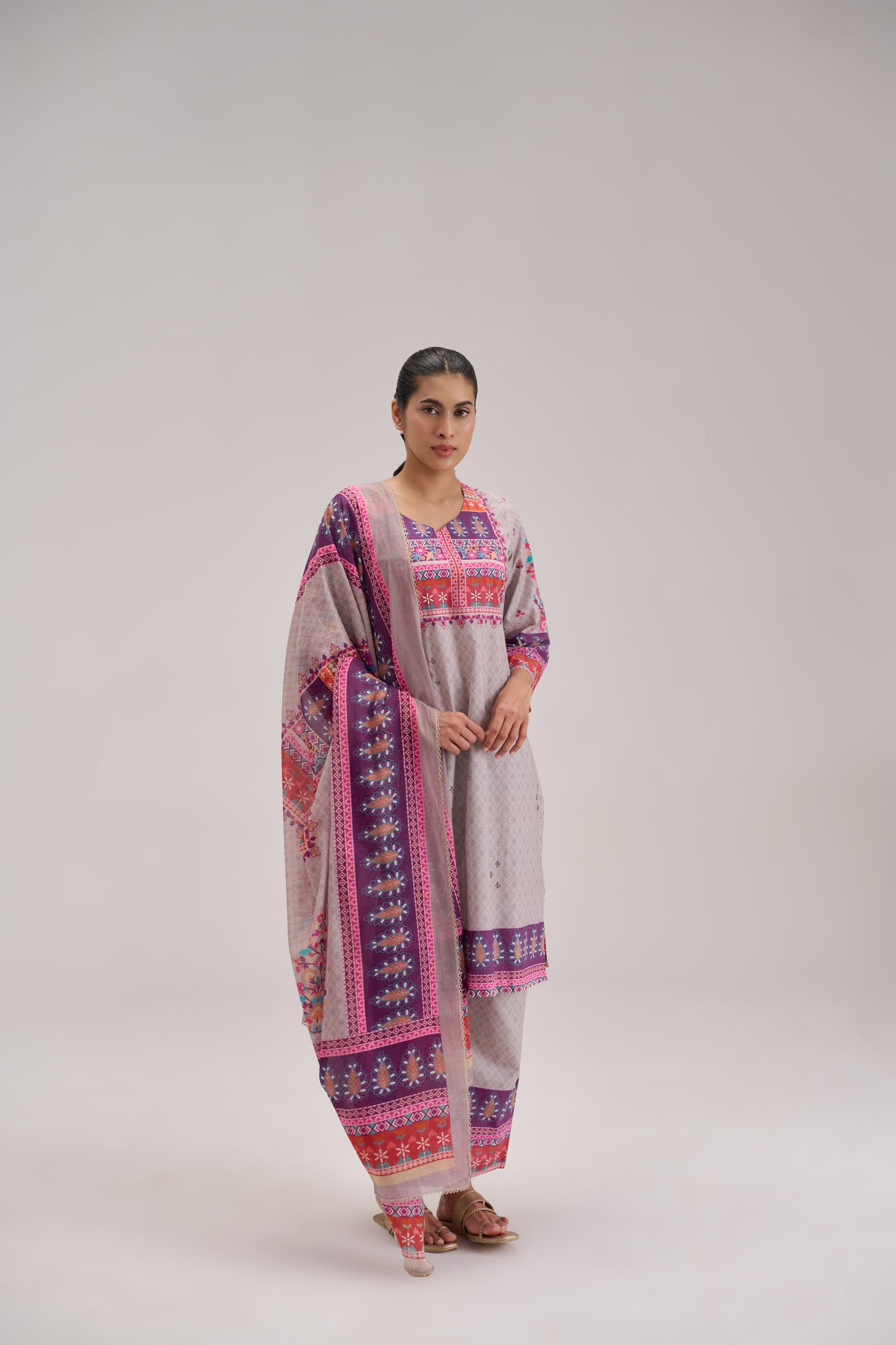 Mira - Pastle Grey Cotton Cambric Coord Suit