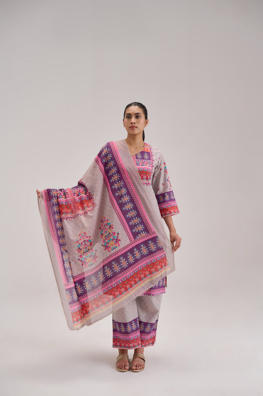 Mira - Pastle Grey Cotton Cambric Coord Suit