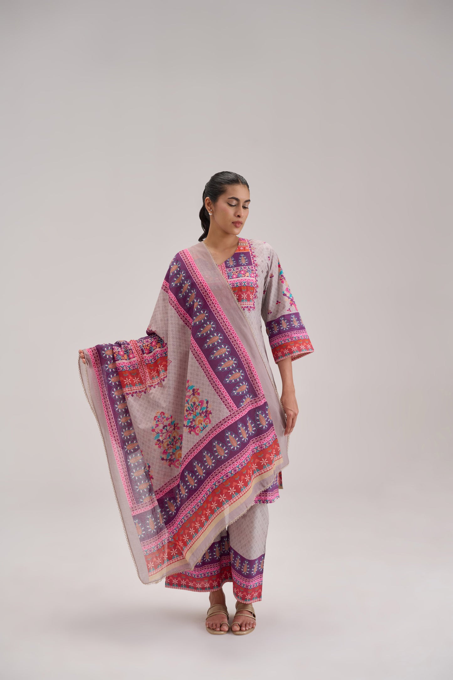 Mira - Pastle Grey Cotton Cambric Coord Suit