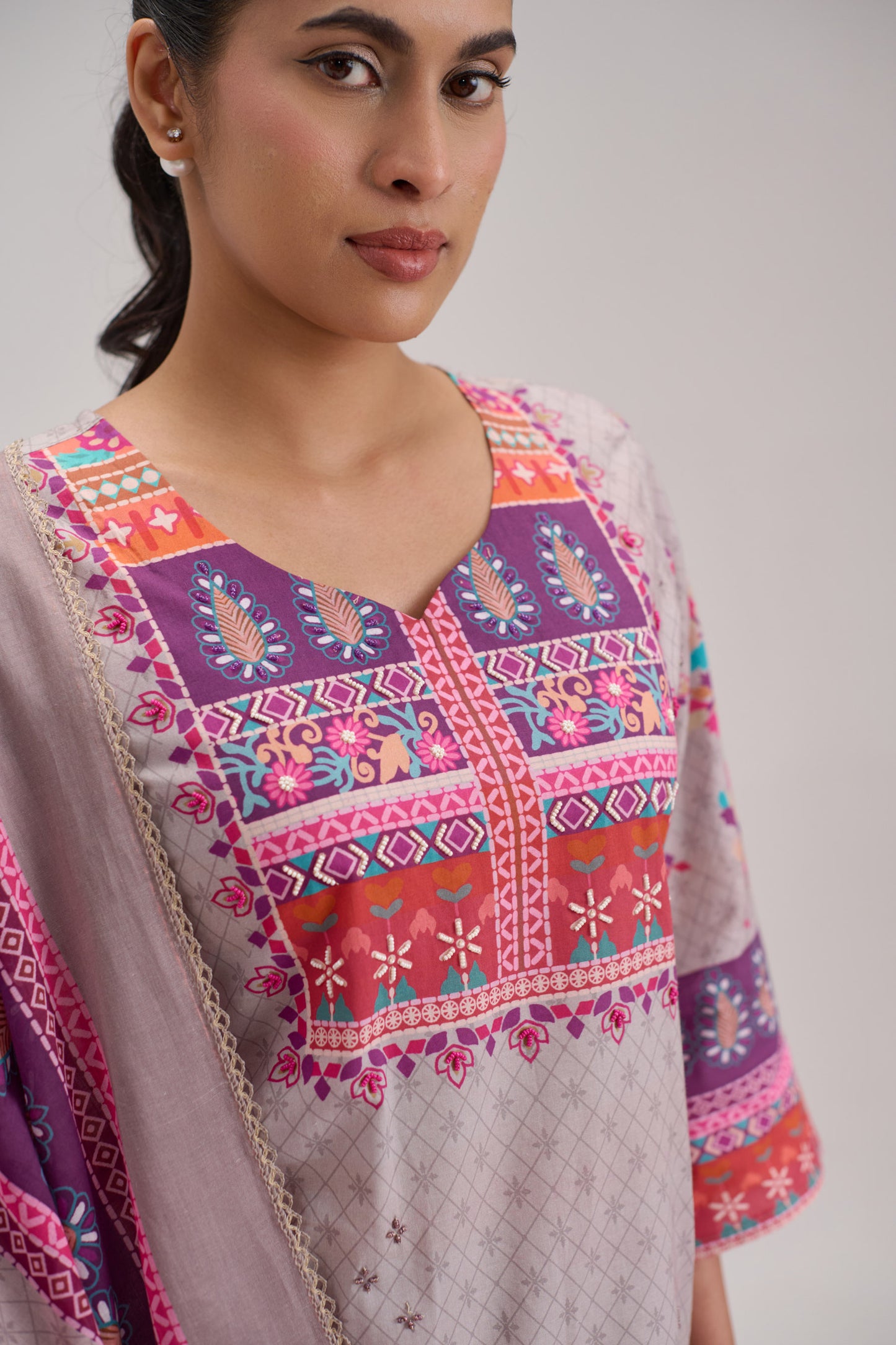 Mira - Pastle Grey Cotton Cambric Coord Suit