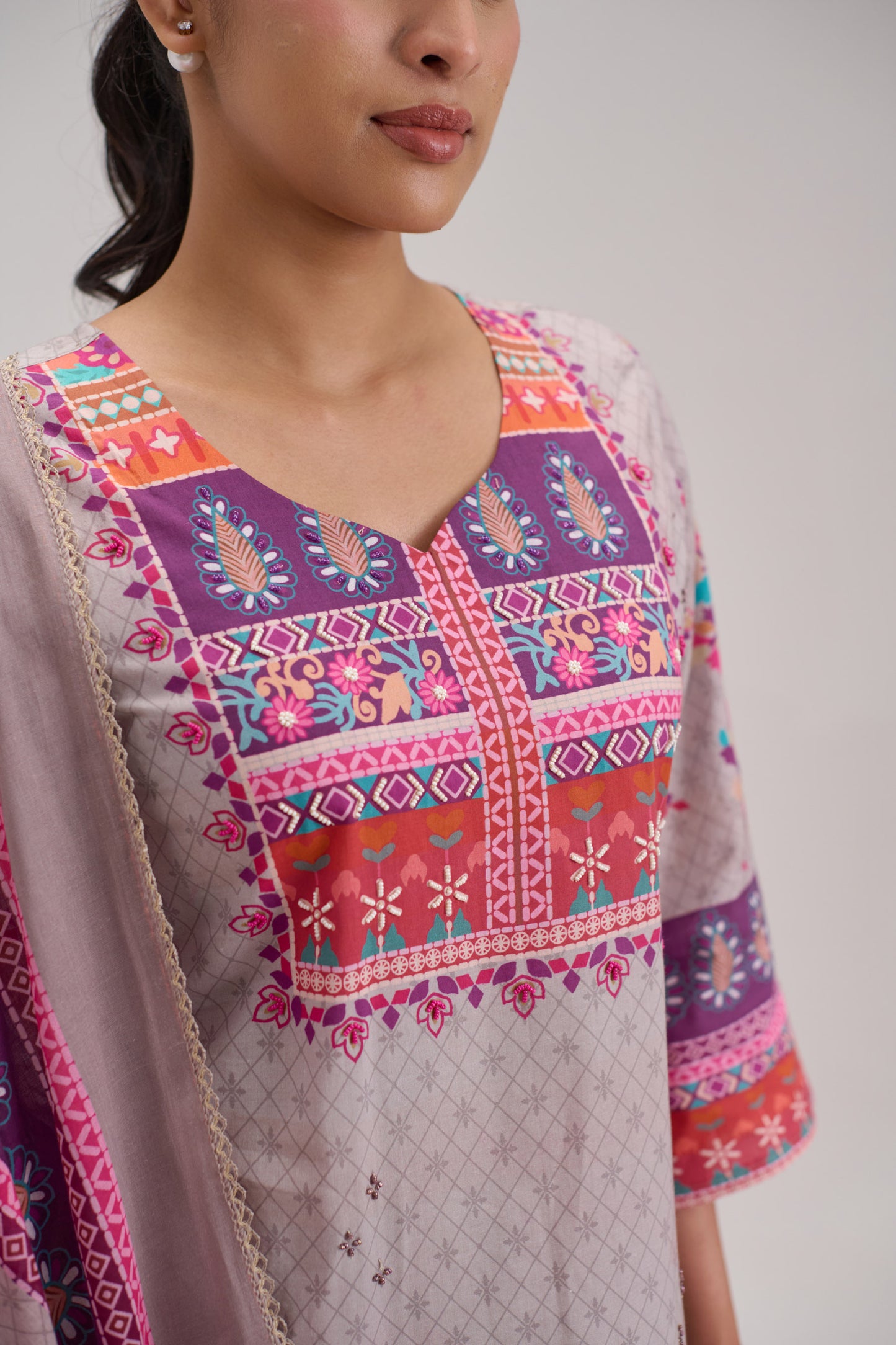 Mira - Pastle Grey Cotton Cambric Coord Suit