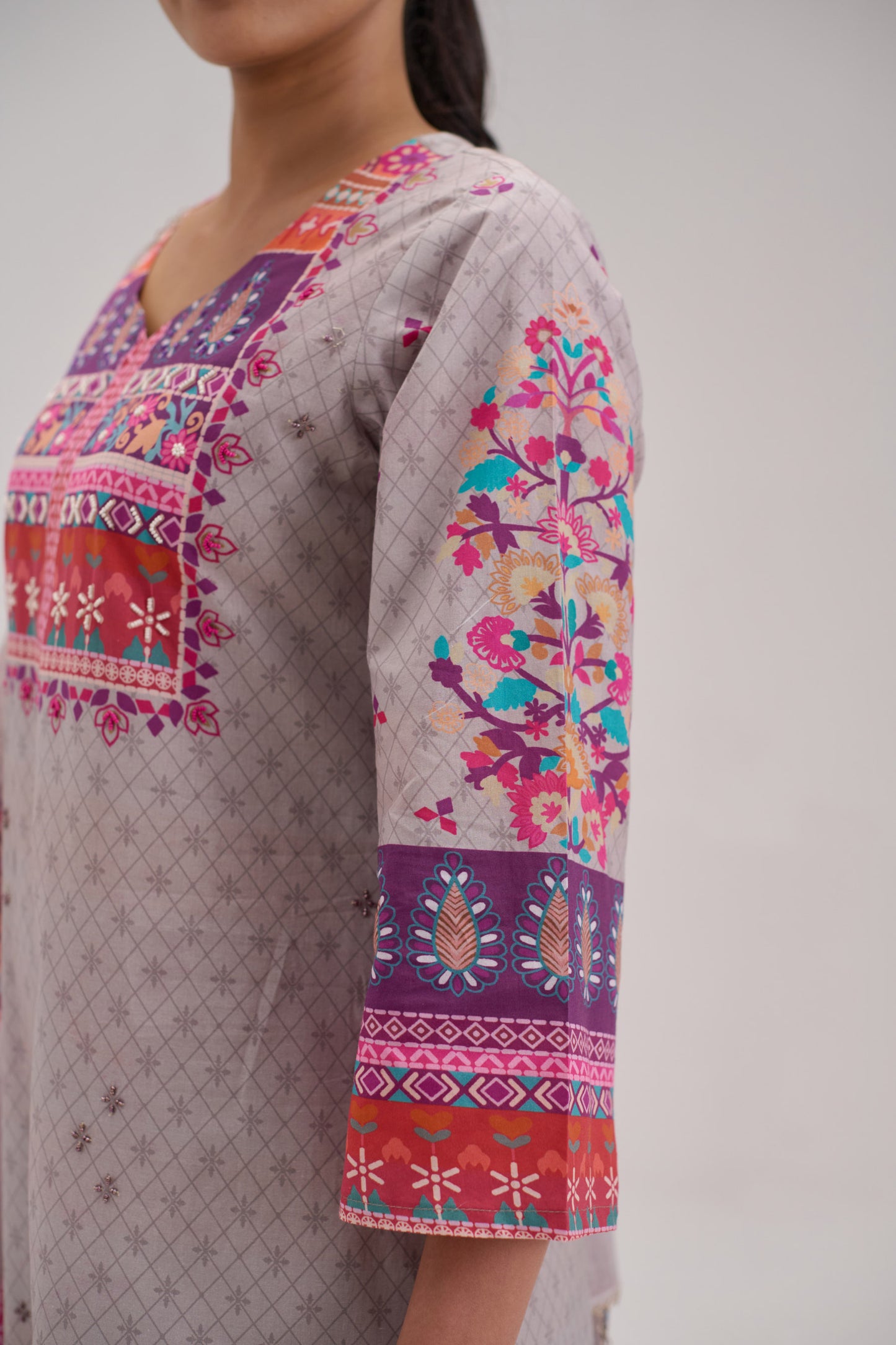 Mira - Pastle Grey Cotton Cambric Coord Suit