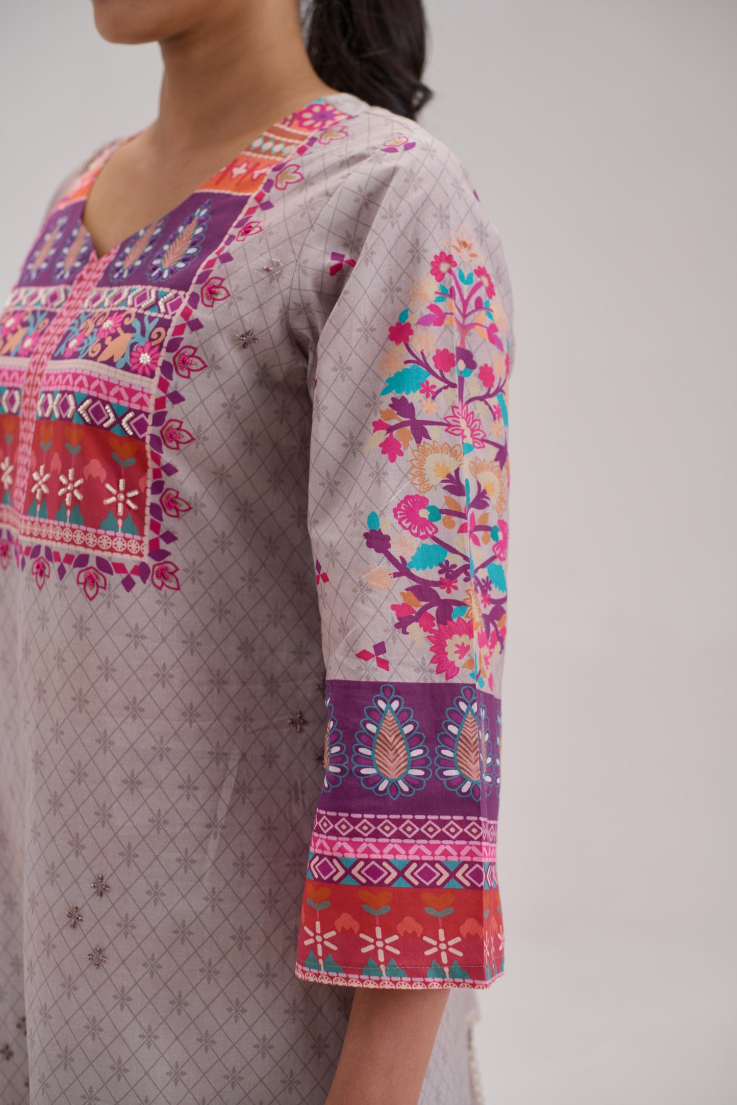Mira - Pastle Grey Cotton Cambric Coord Suit