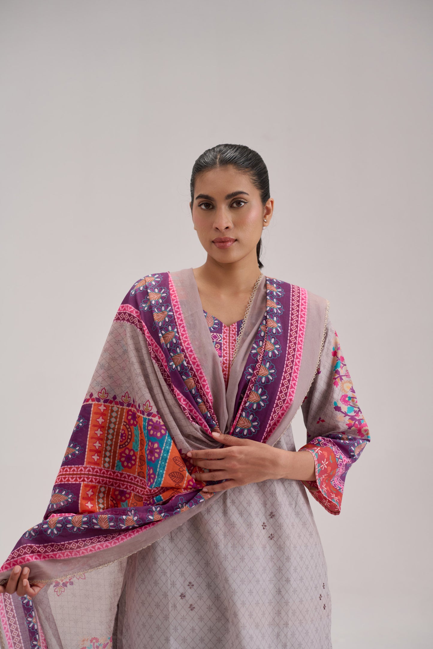 Mira - Pastle Grey Cotton Cambric Coord Suit