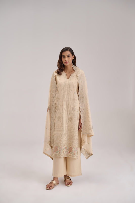 Gitanjali - Beige Cotton Cambric Suit Set