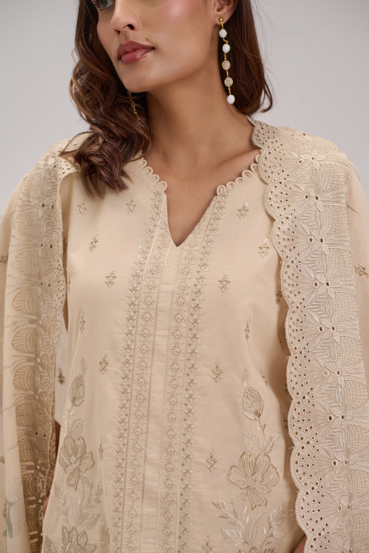 Gitanjali - Beige Cotton Cambric Suit Set
