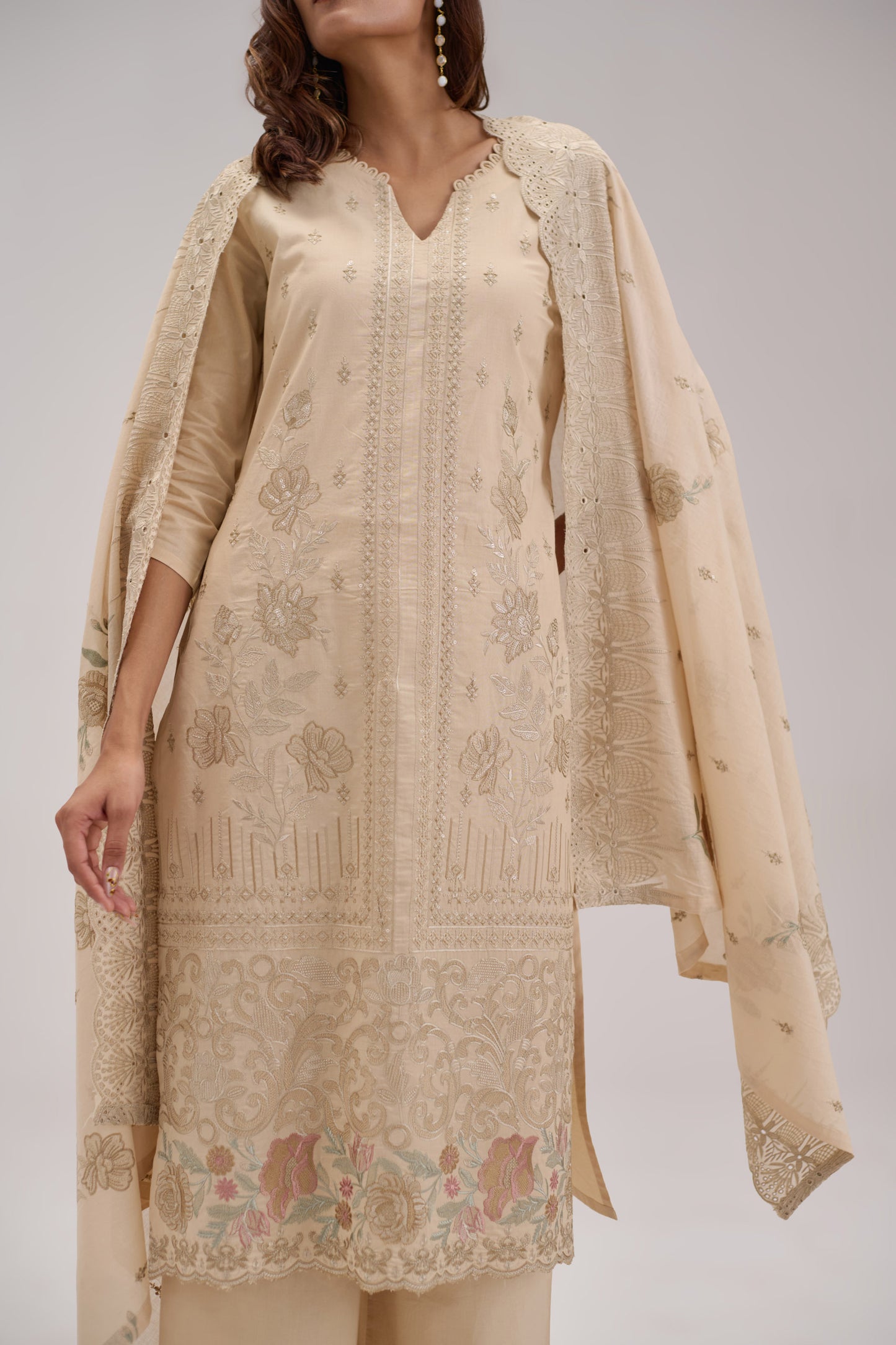 Gitanjali - Beige Cotton Cambric Suit Set