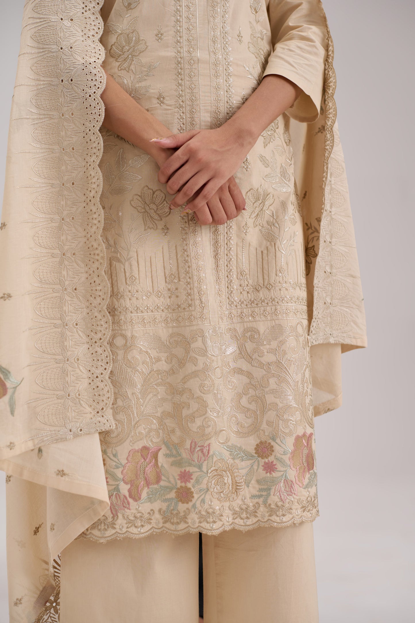 Gitanjali - Beige Cotton Cambric Suit Set