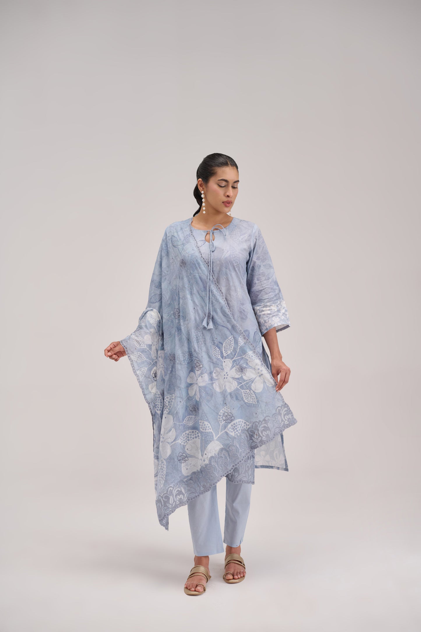 Gitanjali - Sky Grey Cotton Cambric Suit Set