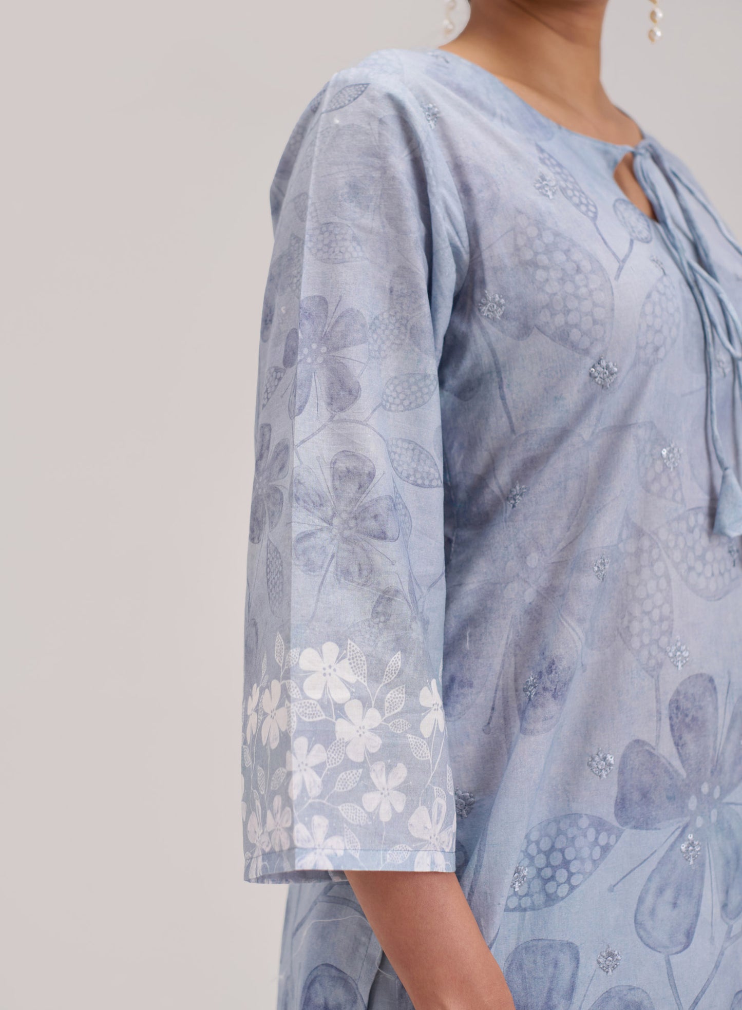 Gitanjali - Sky Grey Cotton Cambric Suit Set