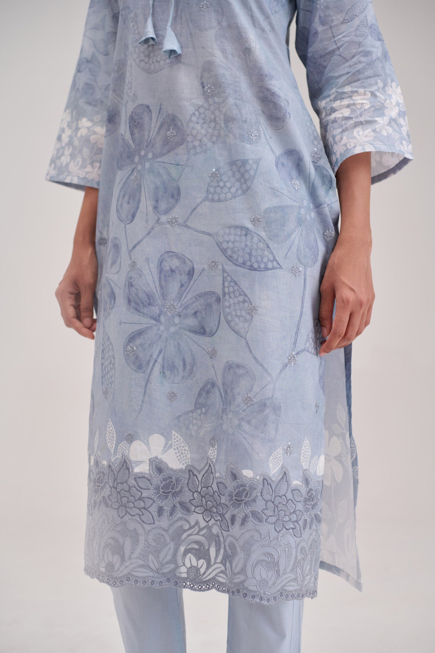 Gitanjali - Sky Grey Cotton Cambric Suit Set