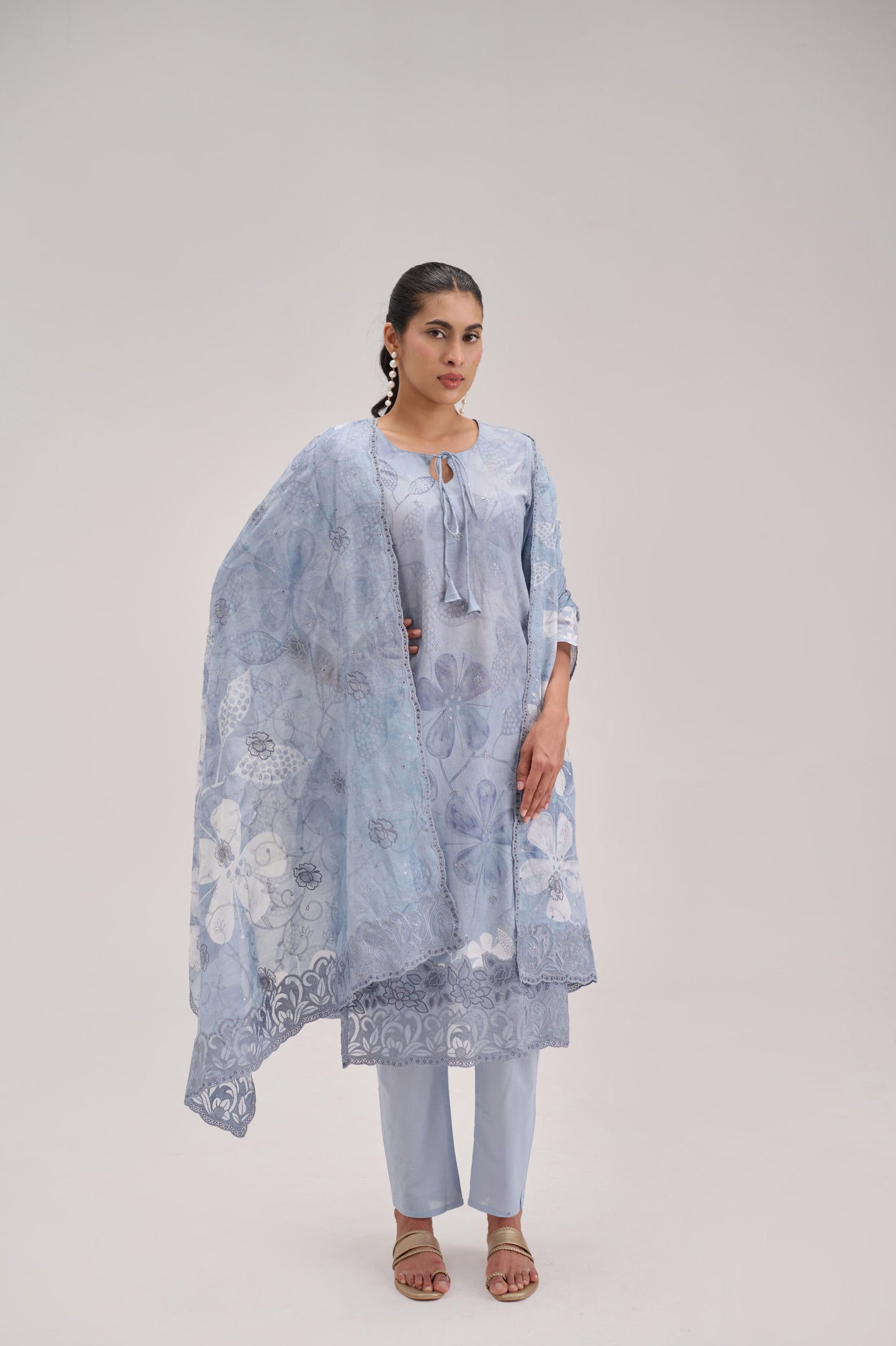 Gitanjali - Sky Grey Cotton Cambric Suit Set