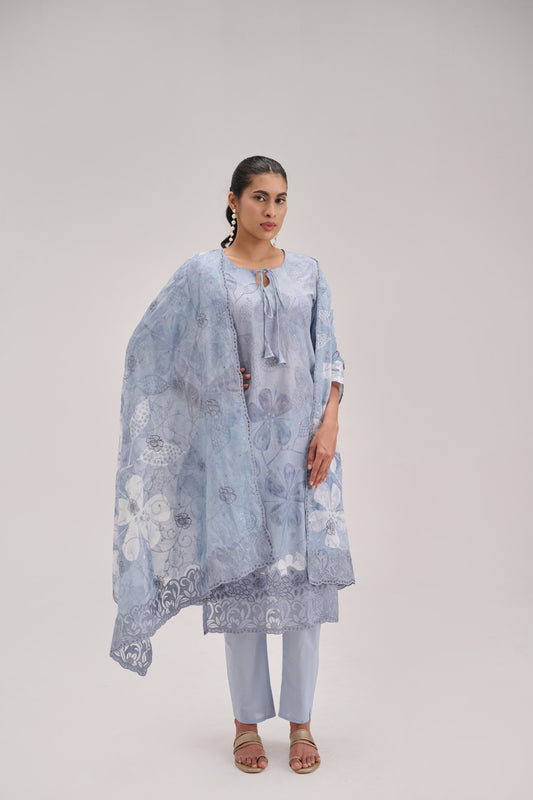 Gitanjali - Sky Grey Cotton Cambric Suit Set